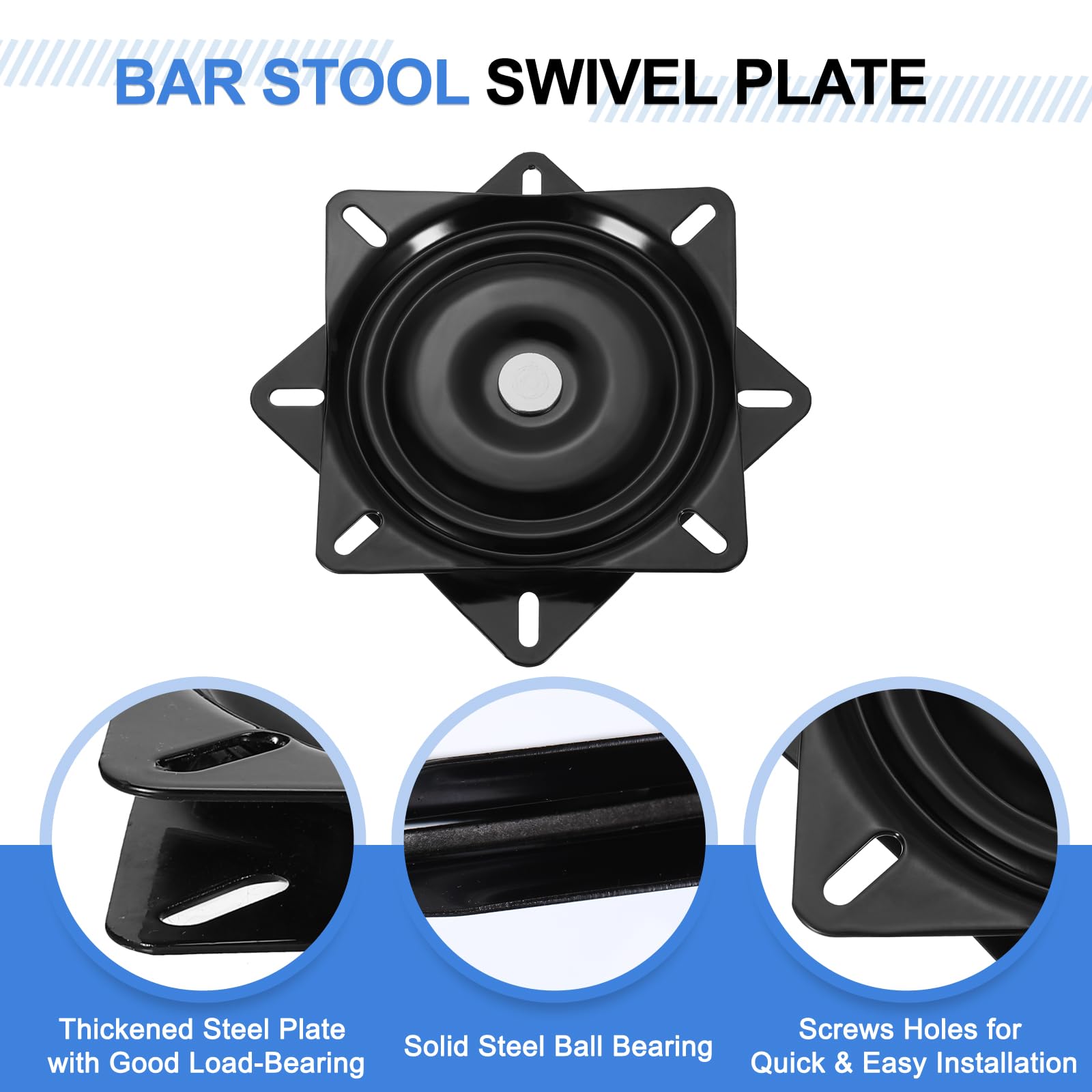 QUARKZMAN 6.5" Sgabello Girevole di Ricambio, Girevole a 360° Lazy Susan, Piastra di Montaggio Base Girevole a Sfera Semi-Quadrata per Poltrona Reclinabile o Tavolo, Nero (160x1.5mm)