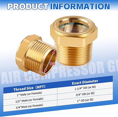 Miniatura 9 de 34 NPT macho OD 1 pulgada compresor de aire de cabeza hexagonal vidrio de mira de aceite, latón macizo resistente, medidor de nivel de líquido,