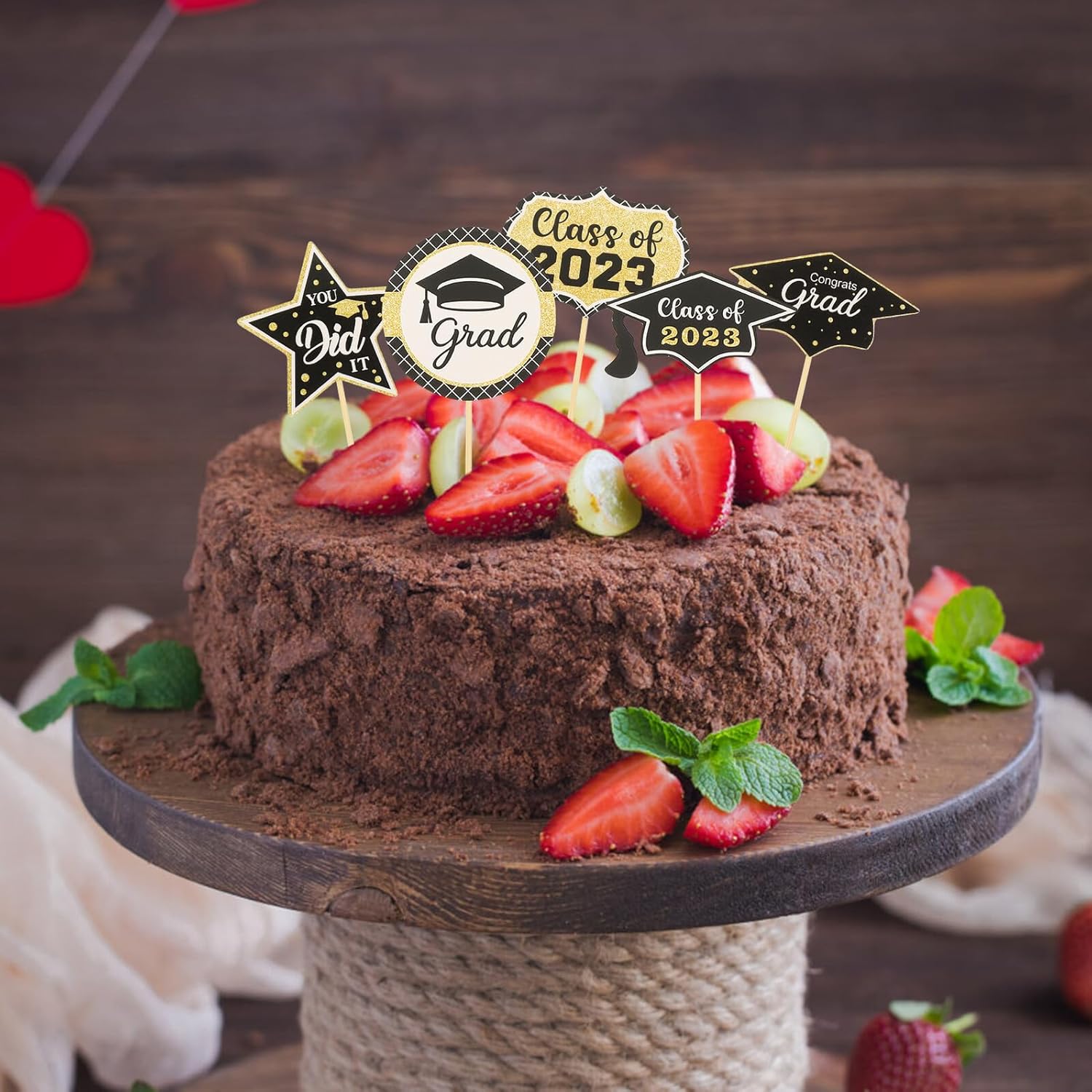Wakauto Graduation Cake Decoration Cupcake Toppers 24pcs 2023 Grad Picks Non-edible Party Supplies for Graduation Ceremony and Celebration