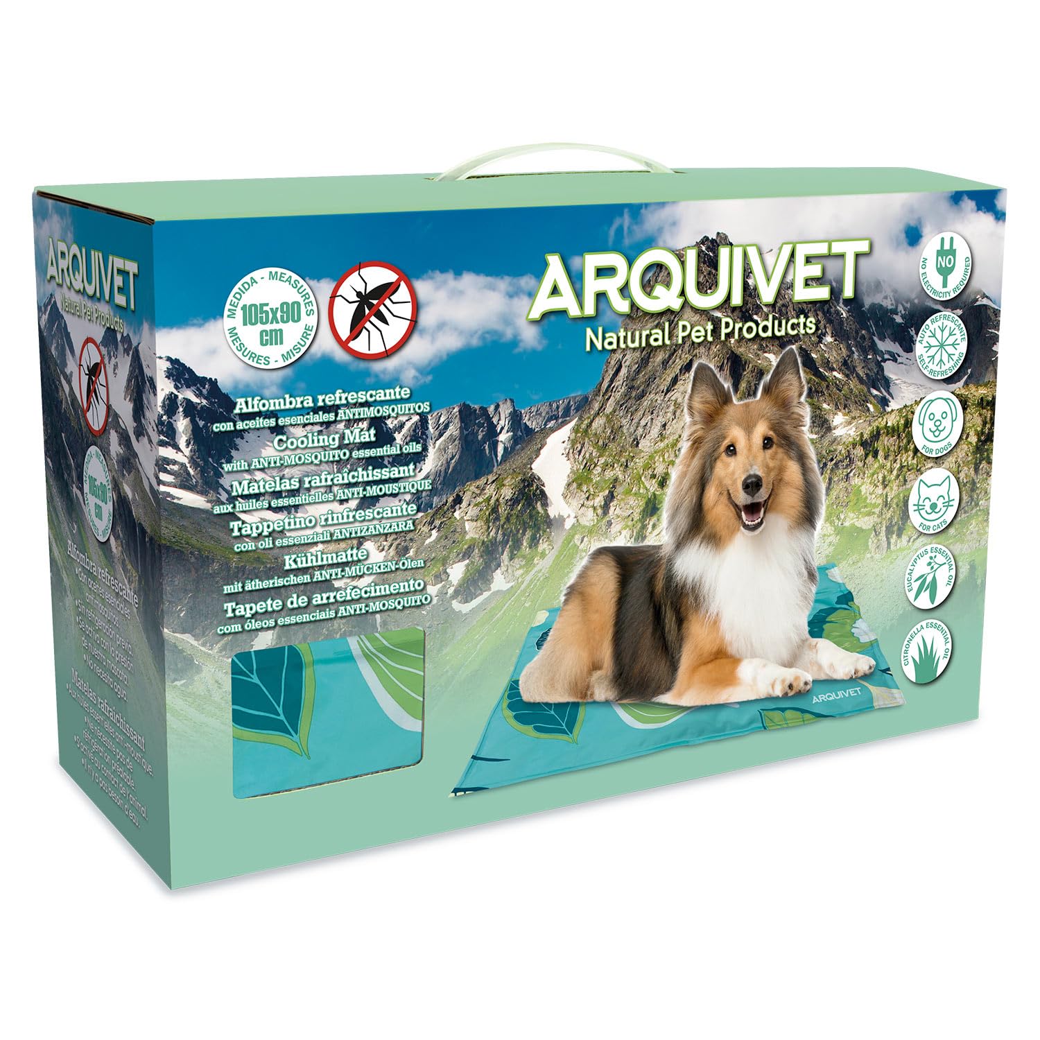 Arquivet Tapis rafraîchissant Anti-moustiques pour Chiens et Chats - 90 x 105 cm - Tapis Auto-réfrigérant avec huiles essentielles répulsives