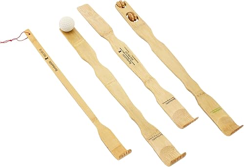 BambooMN Juego de 4 piezas tradicional rascador de espalda y masajeador de relajación corporal para aliviar la picazón, 100% bambú natural