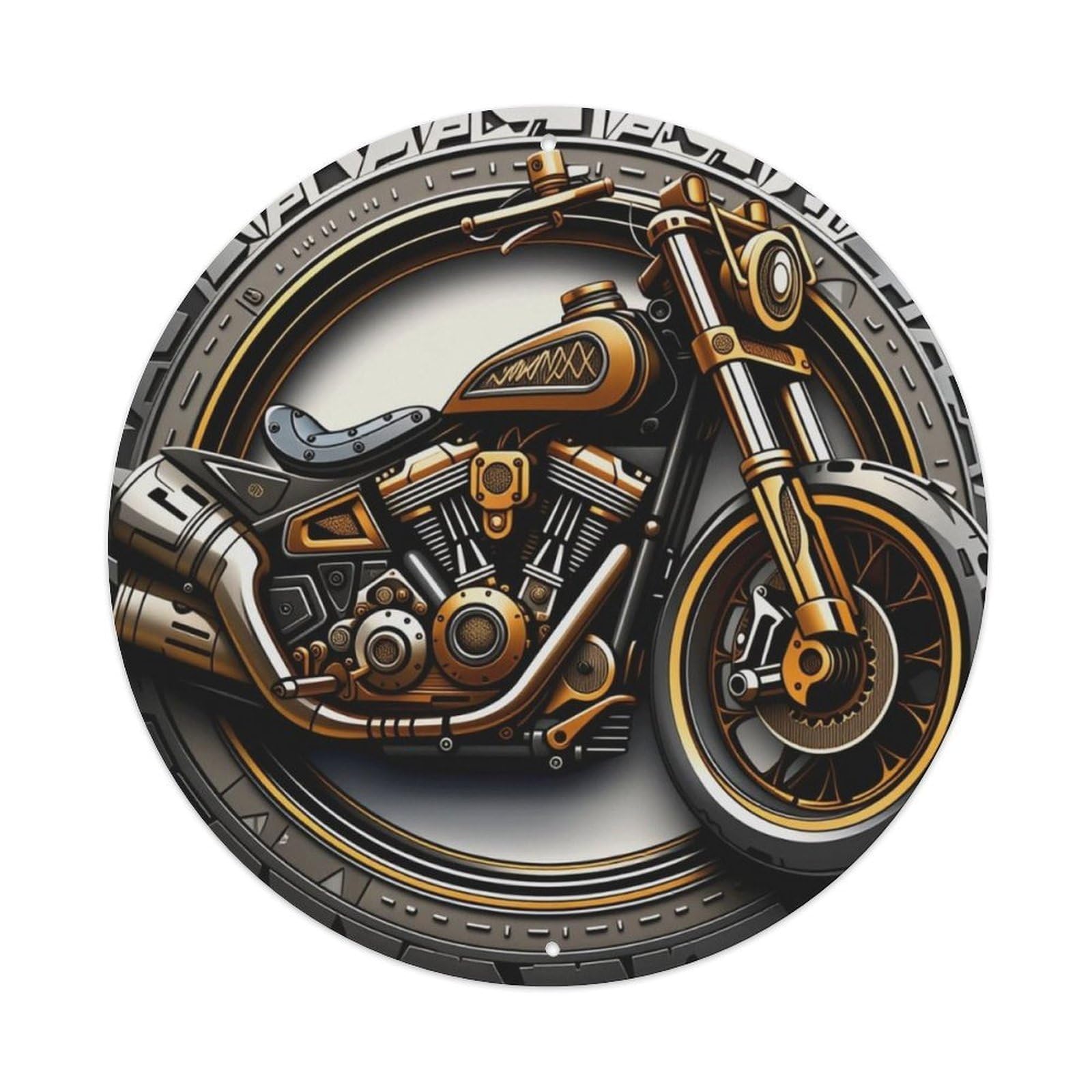 American Vintage Motorcycle Round Decor Sign Vintage Aluminium Metal Sign, Retro Wall Decor for Home, Bar, Garage & Farmhouse 20x20cm
