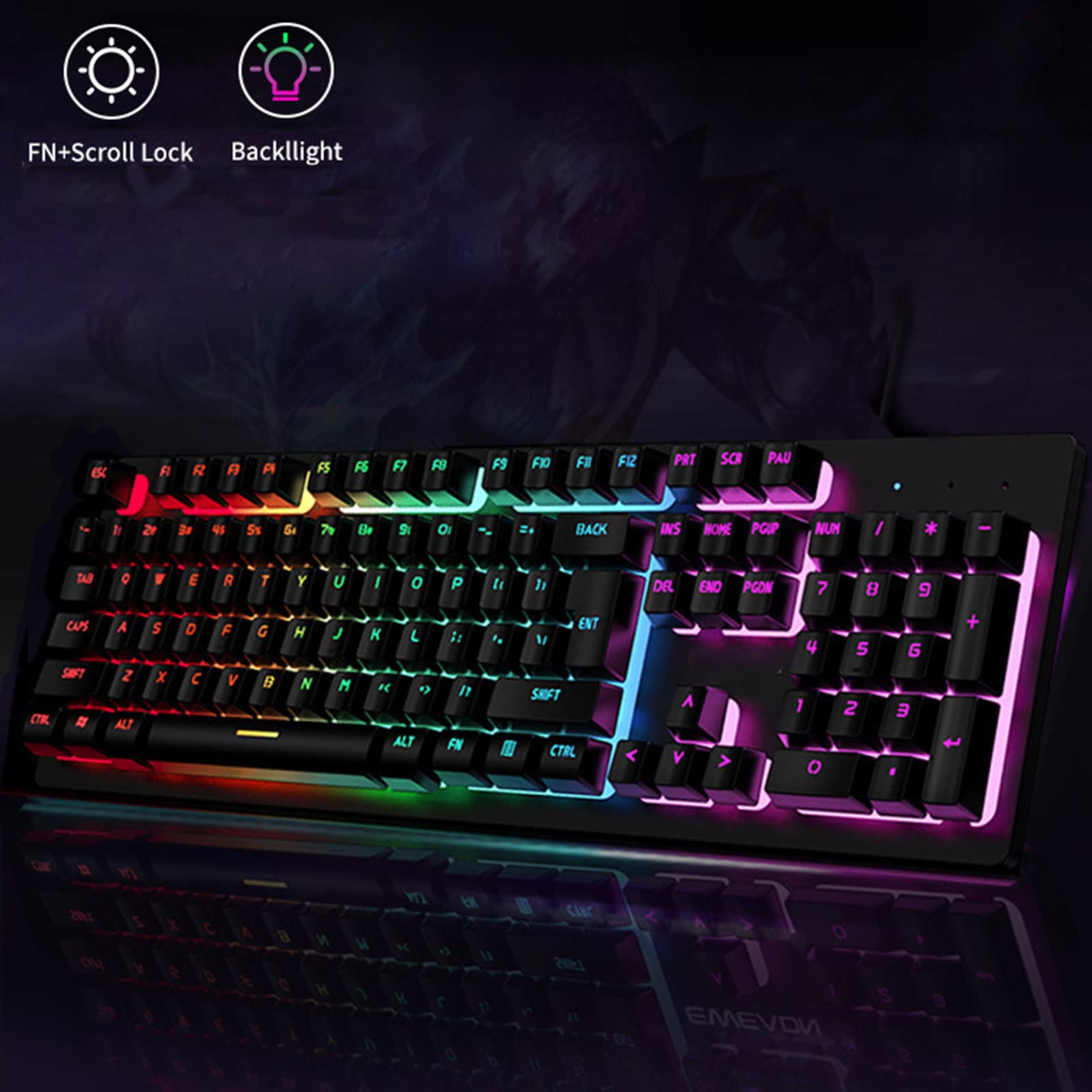 ADMLZQQ 105 klawiszy Anti-Ghosting z podświetleniem LED 3 tryby dynamiczne, ergonomiczna mechaniczna klawiatura do gier, przewodowy USB do komputera