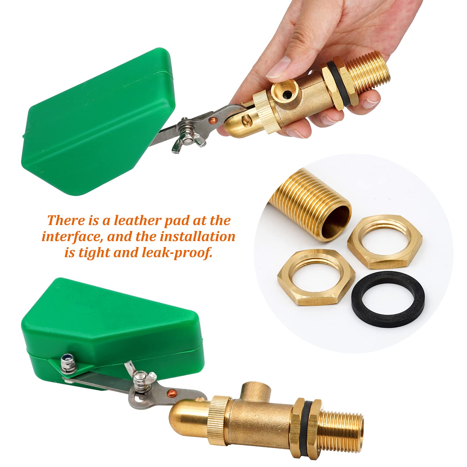 MUALROUS 2 stuks 1/2 inch messing ventielen met zwemventiel van kunststof voor montage van de tank, drijvende kogelkraan met verstelbare arm voor aquariumschapen