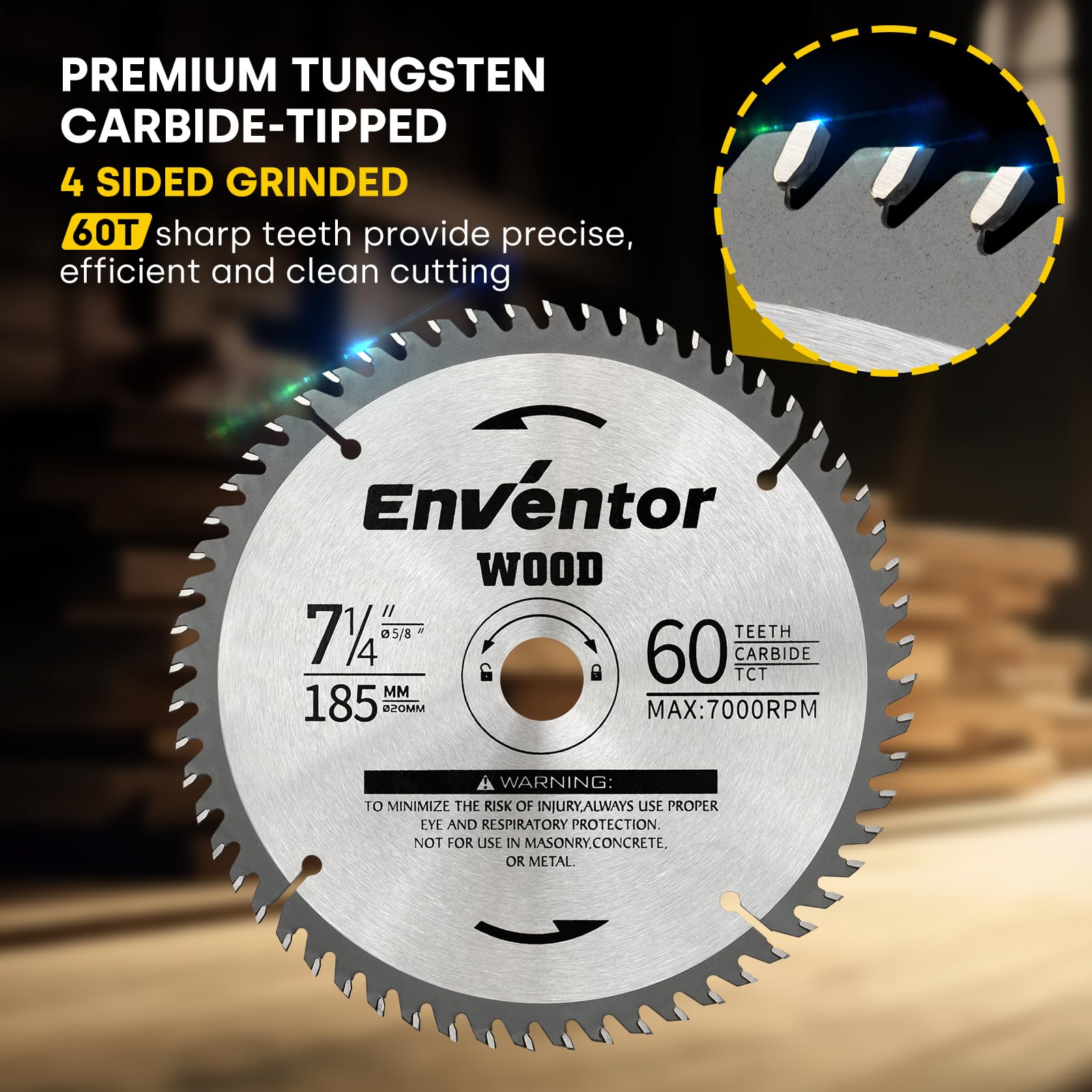 Enventor 2PCS Circular Saw Blades, 185mm* 20mm Bore *60T, TCT Saw Blade for Wood Cutting Compatible with 76332L, 76343L - Image 3