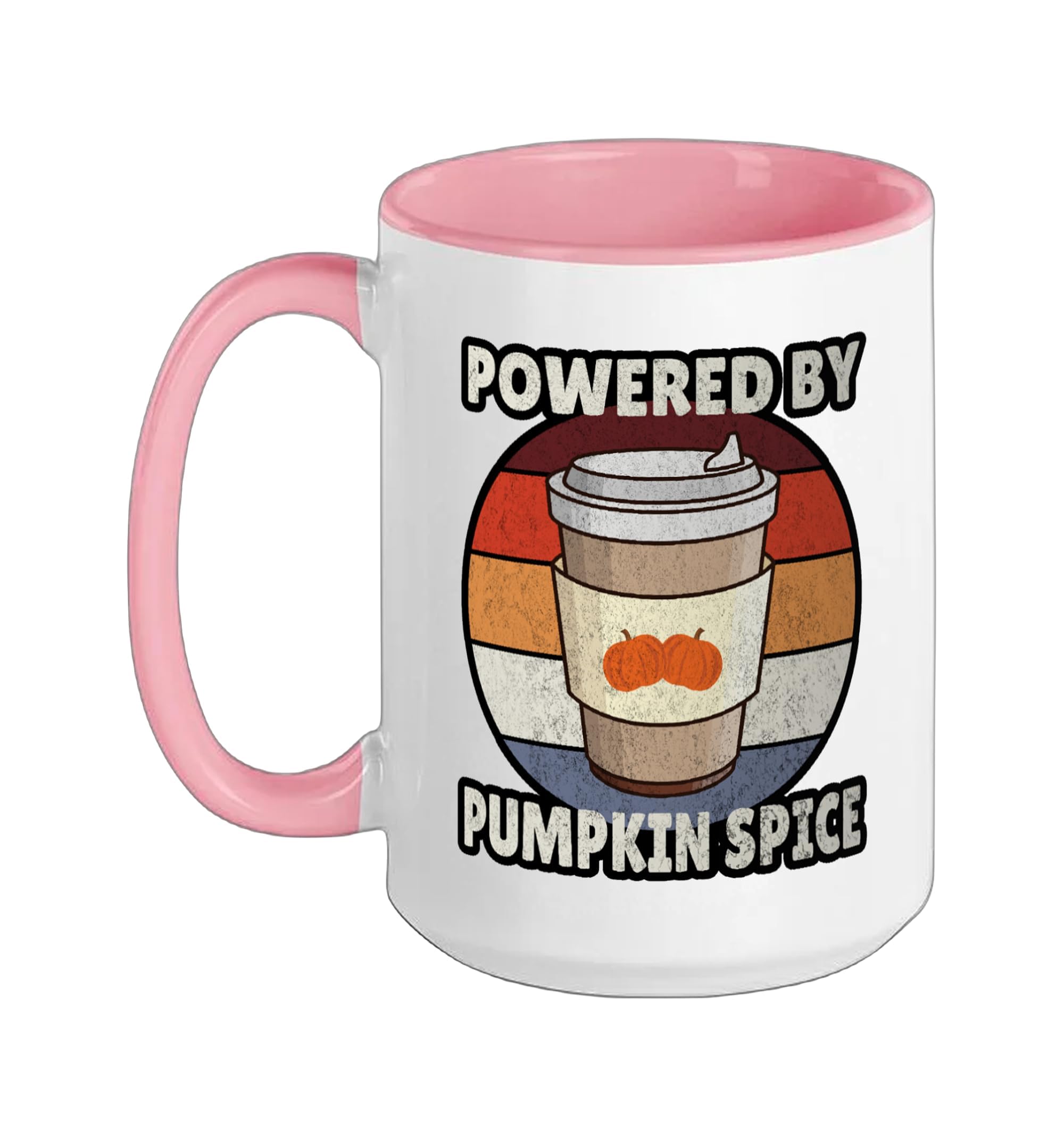 Fall Autumn Season, Powered By Pumpkin Spice Ceramic Mug, Pink/White, 15oz