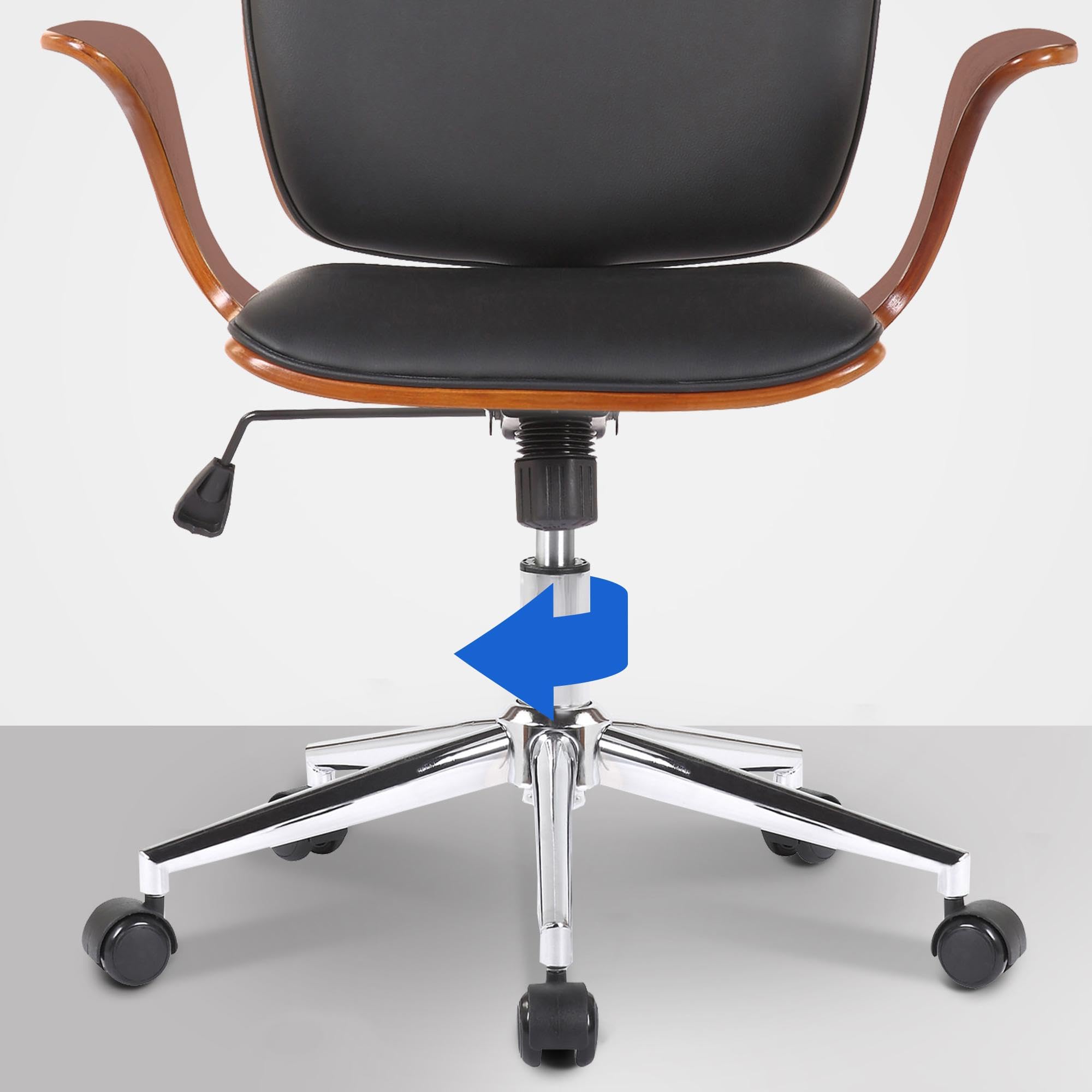 CLP Fauteuil de Bureau Burbank avec Coque en Bois I Chaise De Bureau en Tissu Ou Similicuir Dossier Assise Rembourrés I Pičtement Métal, Couleur:Noyer/Noir, Matériel:Similicuir