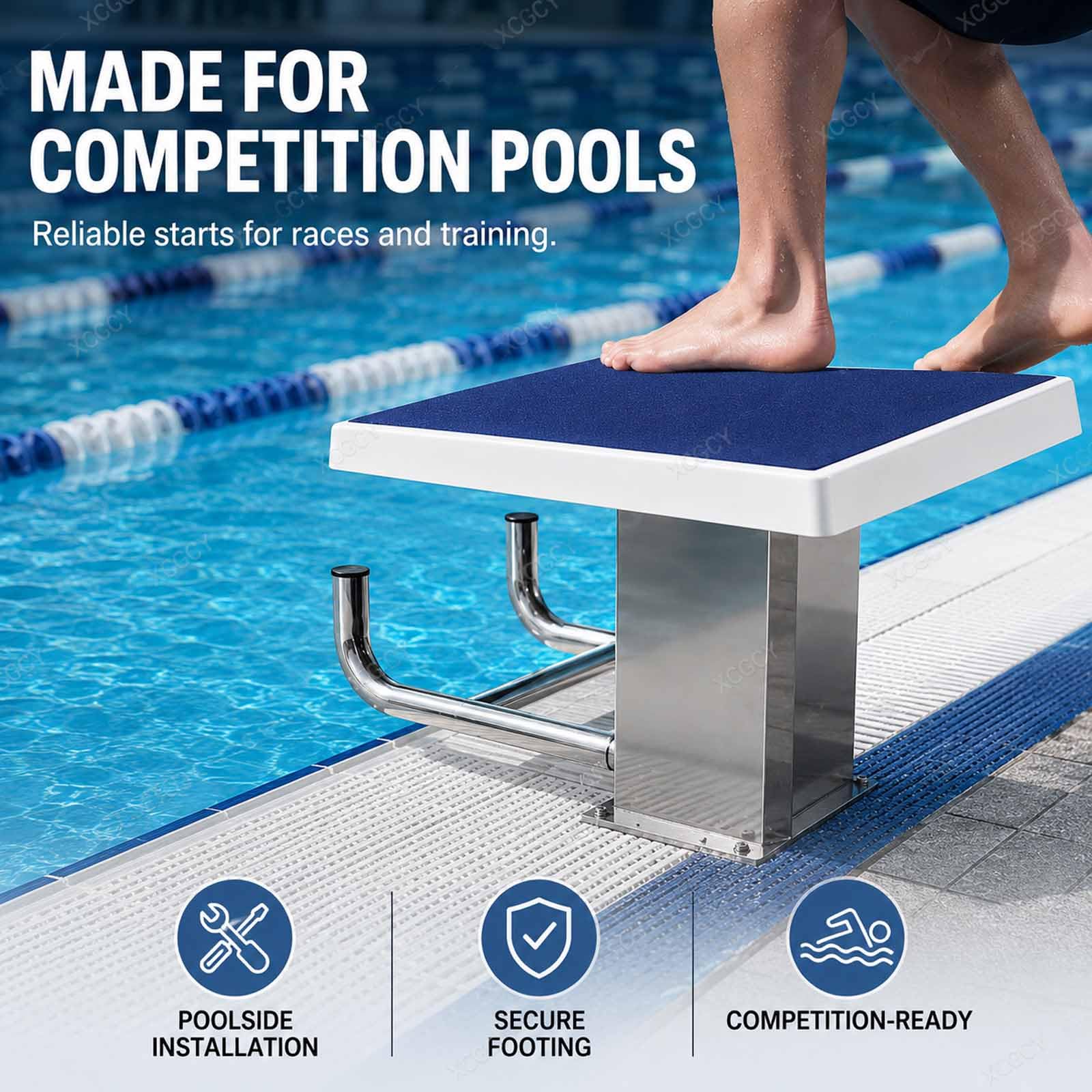 Piattaforma di Partenza per Tuffi A Un Gradino, Piattaforma di Salto per Allenamento Agonistico di Nuoto, capacità 600 Libbre, Superficie Antiscivolo 10°, 50 X 50 X 47 Cm per Piscina