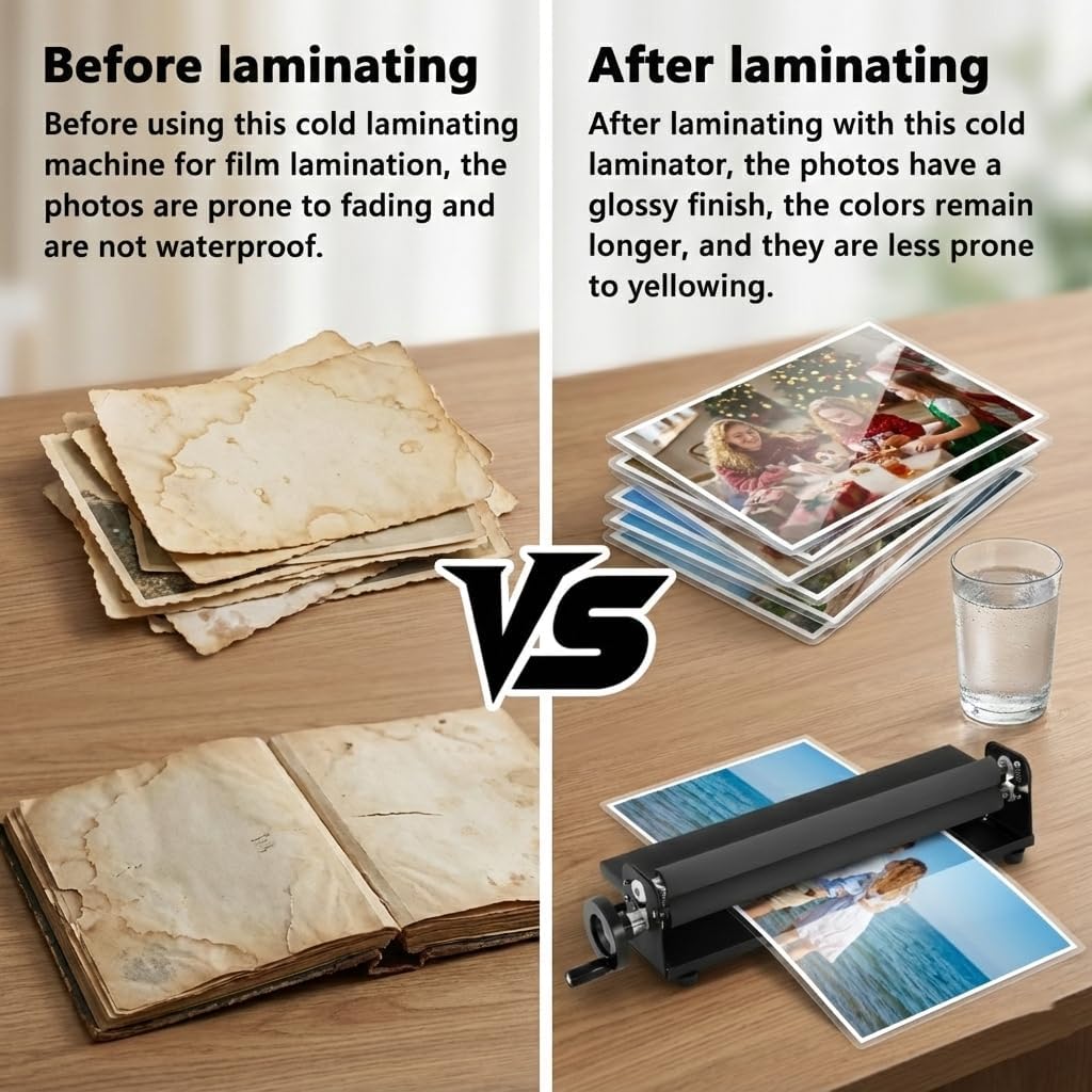 MXBAOHENG A3 Manual Cold Laminator, 13.8" Portable Hand-cranked Cold Press Laminator for Photos, Posters, Documents, Postcards, 2mm Laminating Thickness