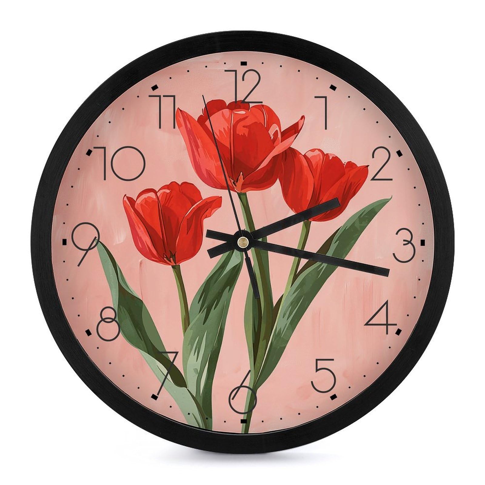 Horloge murale numérique tulipes rouges de 25,4 cm silencieuse à piles