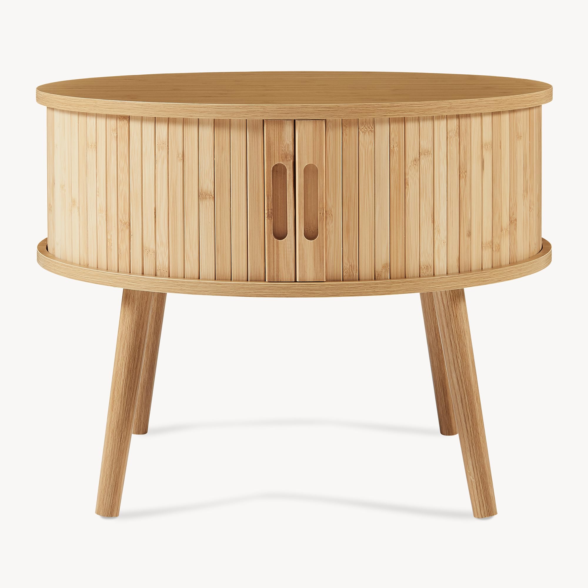 [en.casa] Mesilla de Noche Nordkapp en Forma Cilíndrica 1 Compartimento Cerrado Mesa de Noche con 2 Puertas Correderas Mesa Auxiliar para Oficina Sala Bambú Madera 45xØ60cm - Natural