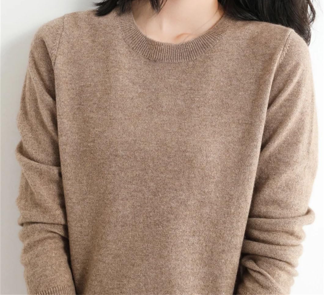 Maglione da donna in lana con scollo rotondo, a maniche lunghe, casual, largo, lavorato a maglia, morbido e comodo