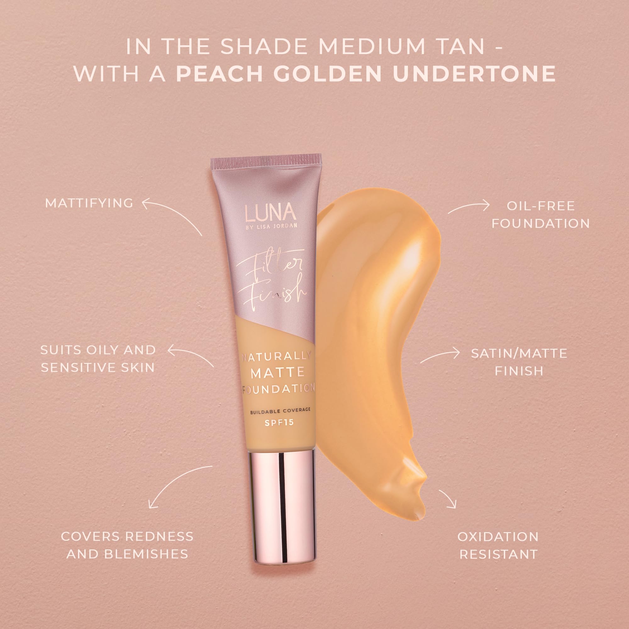 LUNA Matte Foundation in MEDIUM TAN Shade, Contains Vitamin E and SPF15 - Image 3