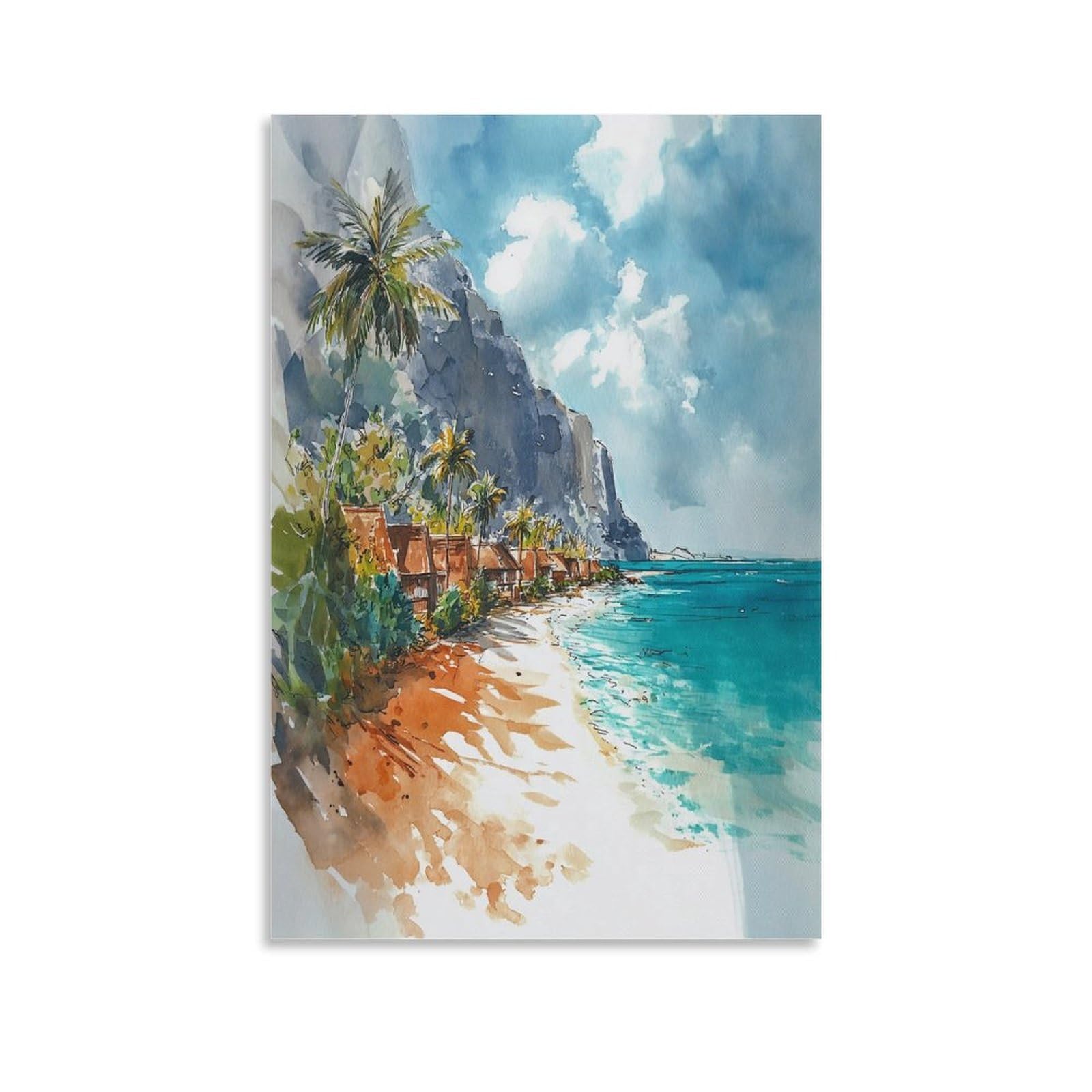 XWYMXZ Cancun Watercolor Painting Mexico Coast Travel Poster 24x36inch(60x90cm) Vintage Watercolor Canvas Art