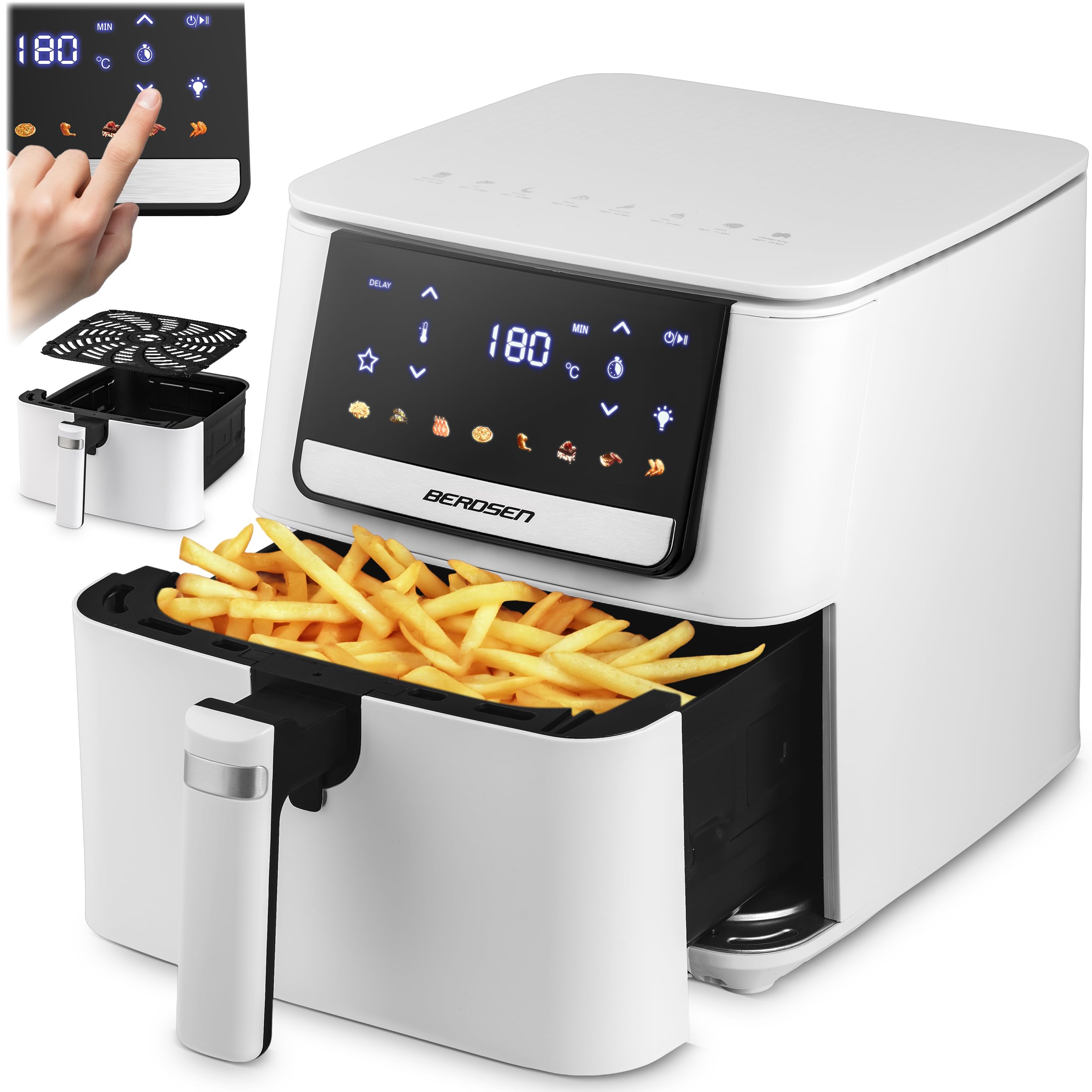 Berdsen Airfryer Freidora de Aire Caliente - 1700 W 6,5 L - Freidora - 8 Programas Pantalla Táctil - Blanco
