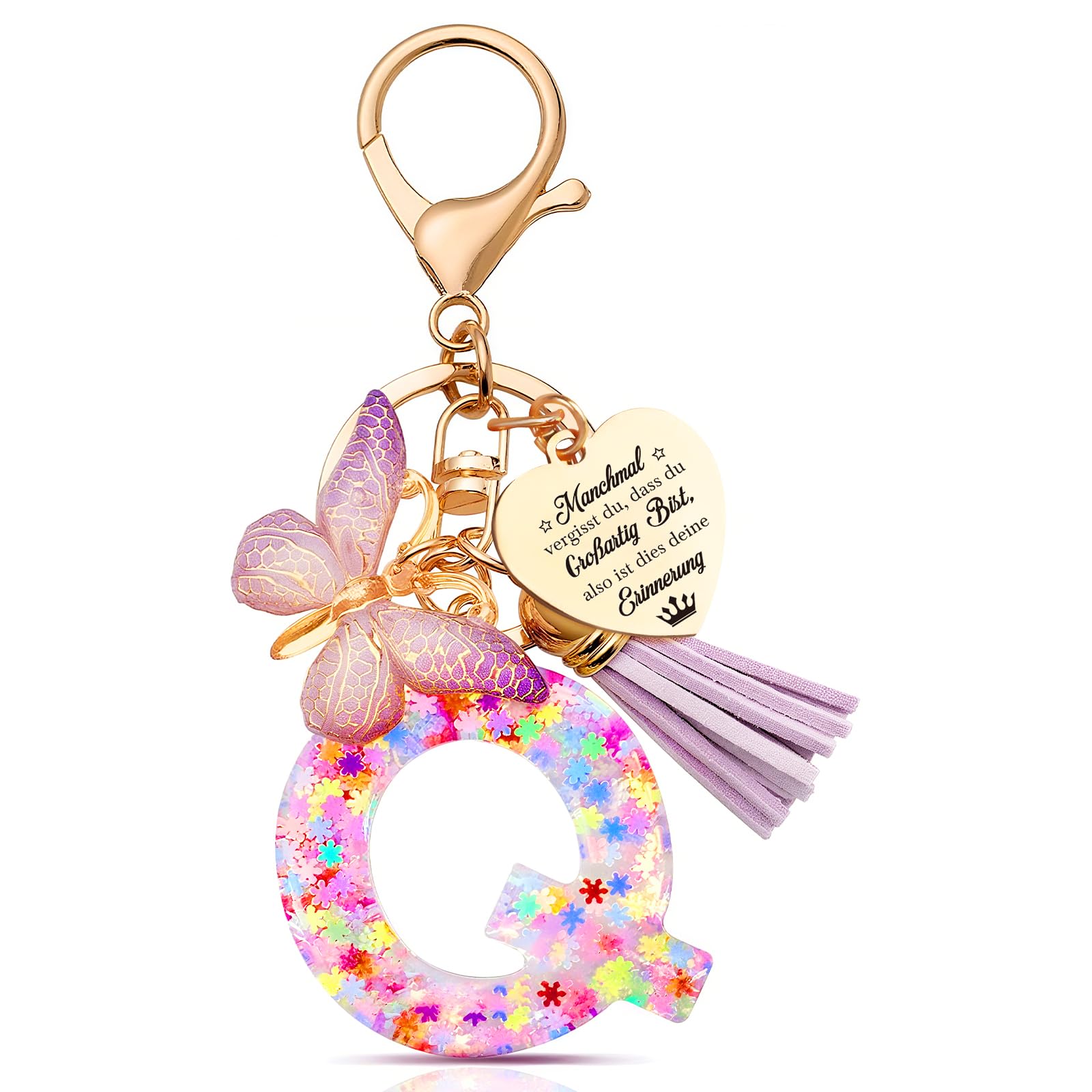 Anruzon Schlüsselanhänger Mädchen - Buchstabe Schlüssel - Anhänger Schmetterling Schlüsselanhänger - Weihnachten - Einschulung Geschenk - Keychain Geschenk für Kinder, Mädchen, Frauen