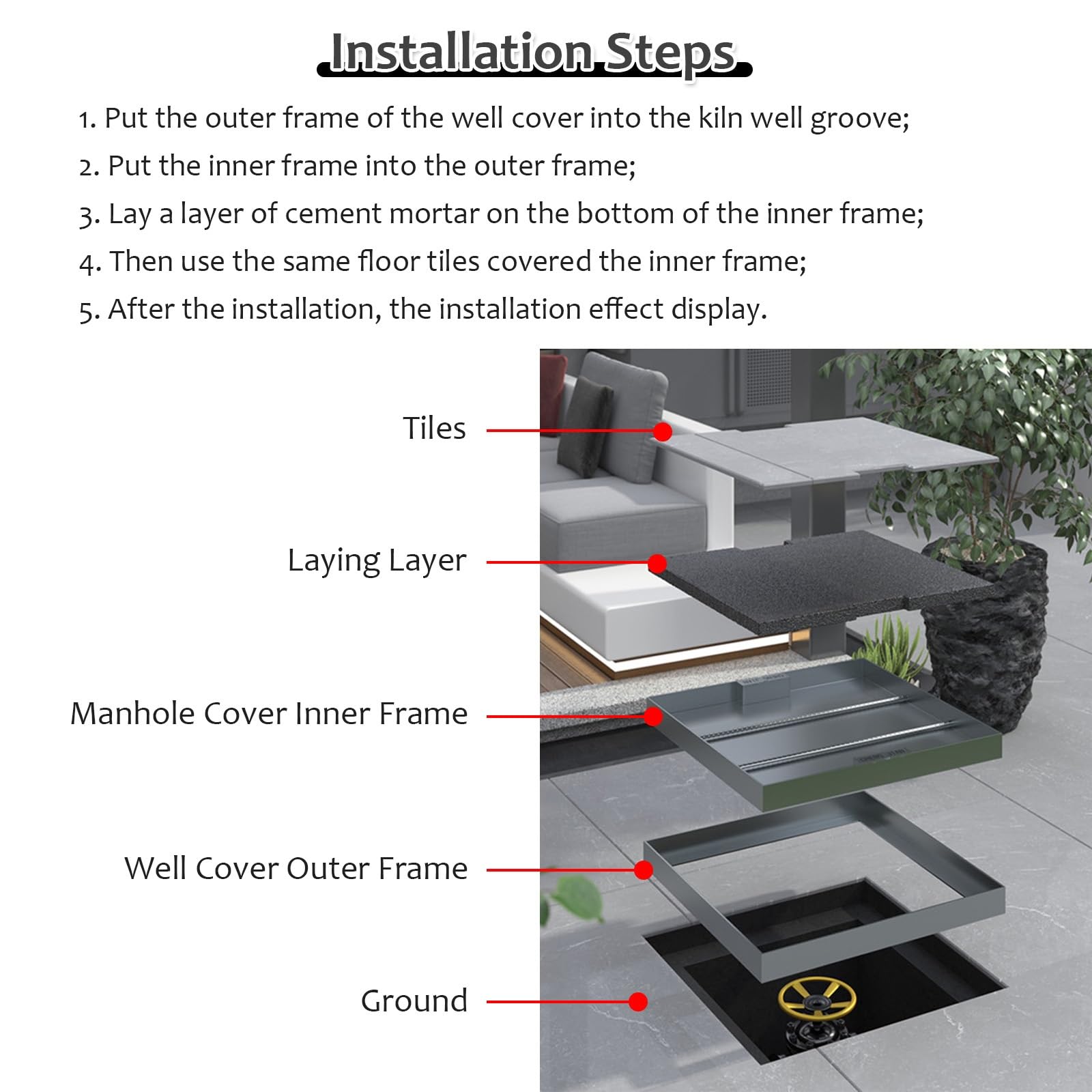JYHHCYS Cubierta y Marco de Boca Acero Inoxidable Tapa De Arqueta, Tapa De Fosa Séptica Cuadrada con Base Y Ganchos, Diseño Invisible Tapa para Desagüe Pluvial Tapa De Inspección(21x39in(53.3x99cm))