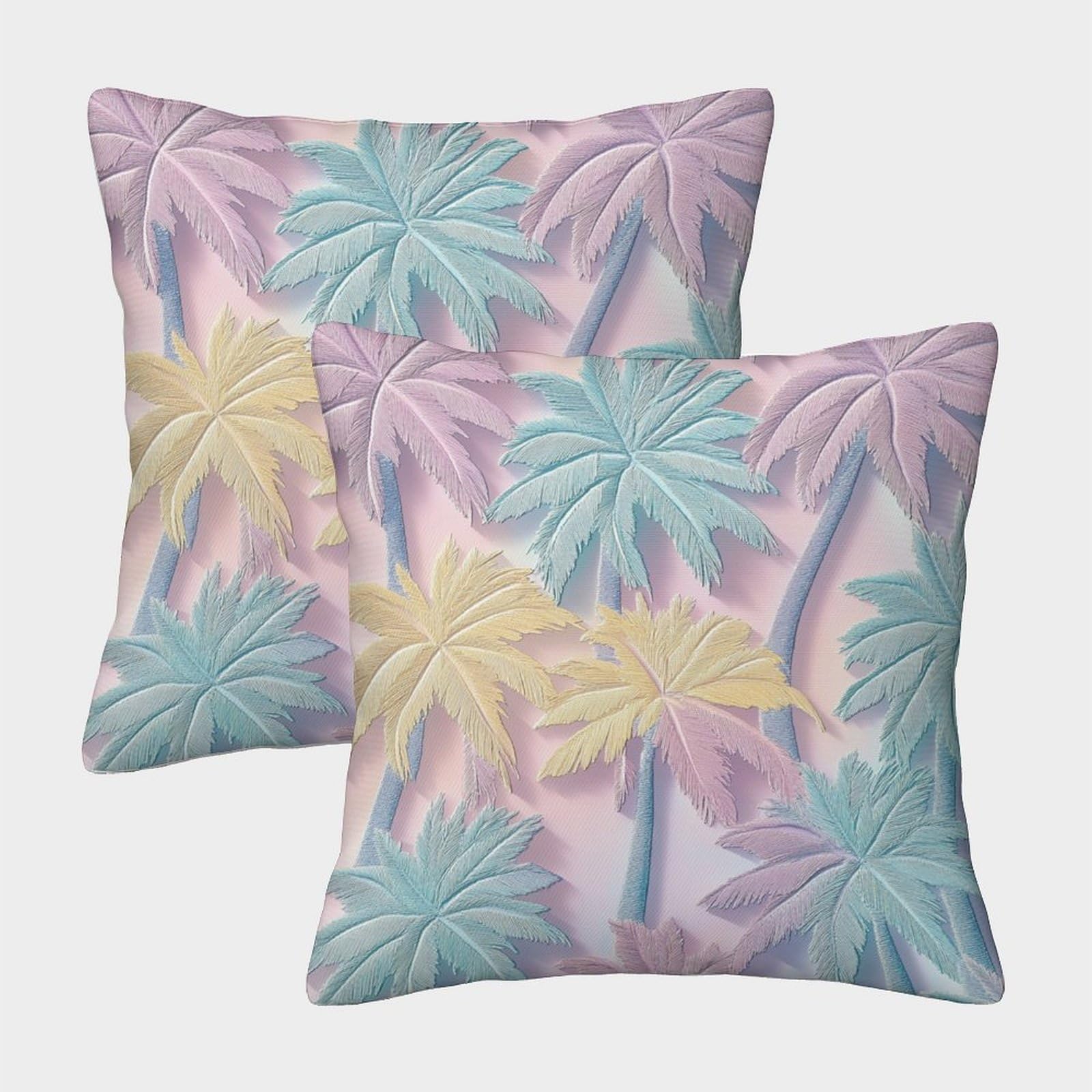 kaiyun 2 Pack Summer Soft Palm Trees,3D Embroidery Pattern Luxury Digital Printed Soft 3D Themed Square Cushion Cover 40x40cm