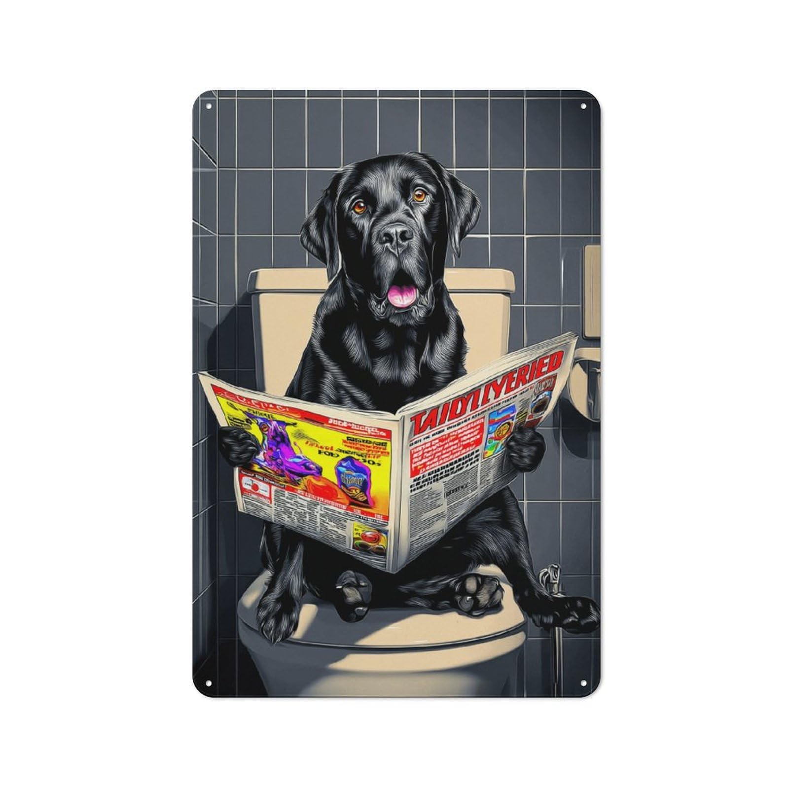 Junmoney Dog Reading Newspaper On Toilet-38 Rustic Metal Plaque 30X20cm For Hobby Room Or Studio, For Creative Interior Collectors