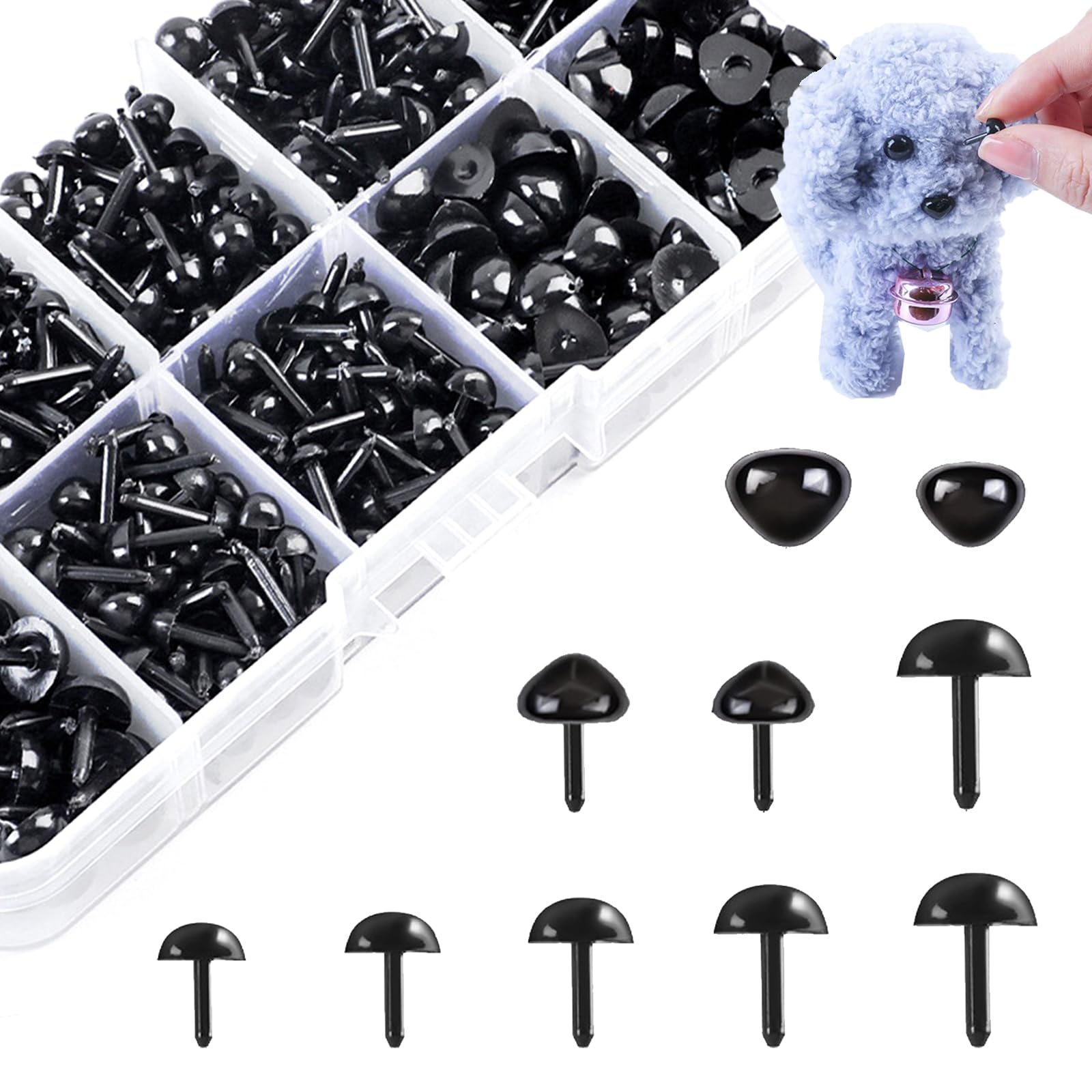 手芸キット 1000個入り さし目 ぬいぐるみ目 動物鼻 目玉 パーツ 安全三角形鼻 モール人形 造形材料 10サイズ ドール用 DIYクラフト学校 教育 愛好家向け モールアート キット 手芸素材 記念日、誕生日、母の日、バレンタインデー ギフト