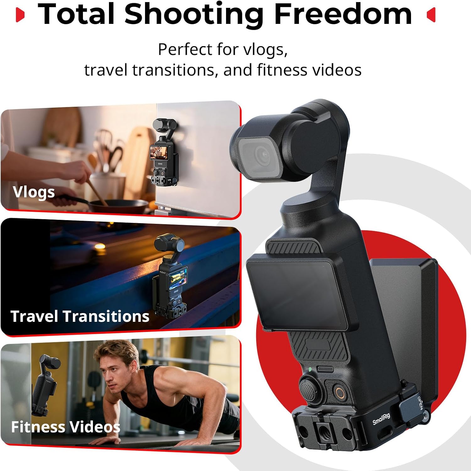 SMALLRIG Magnetic Mount Stand Compatible with DJI Osmo Pocket 3, 230°Adjustable Holder with Cold Shoe, 1/4" Screw Hole, Aluminum Alloy Magnet Expansion Adapter on Iron Fence, Refrigerators -5581