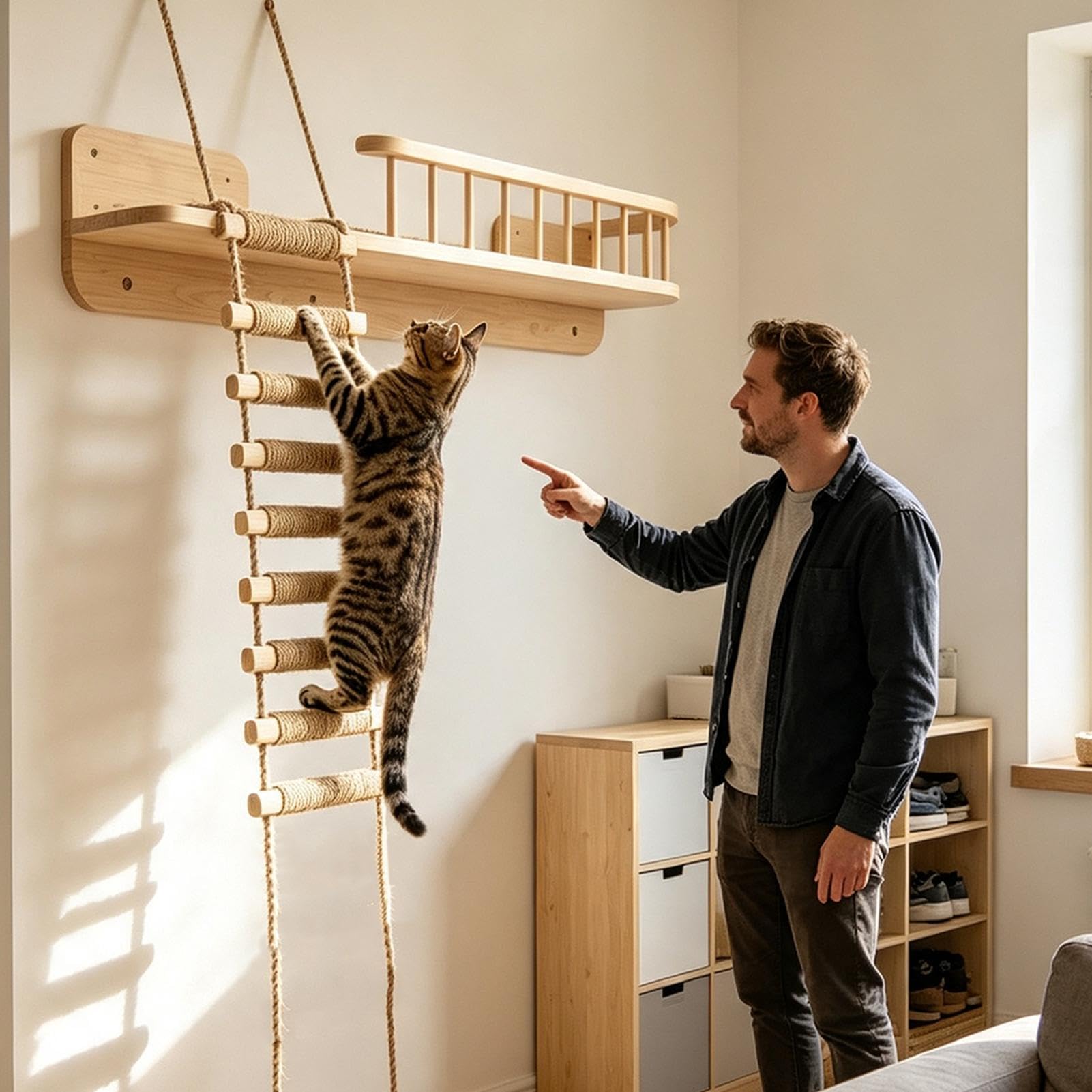 Katzenkletterleiter Sisal bissfeste Kletterstange für kleine Kitten
