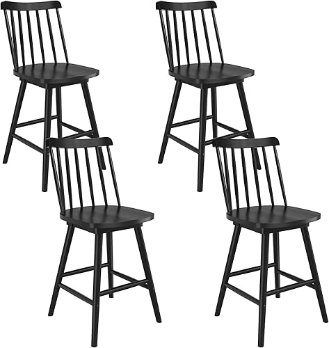 Miniatura 8 de LUE BONA Juego de 4 taburetes de bar giratorios de 360, taburetes de bar Windsor negros, taburete de bar de altura de mostrador con respaldo de