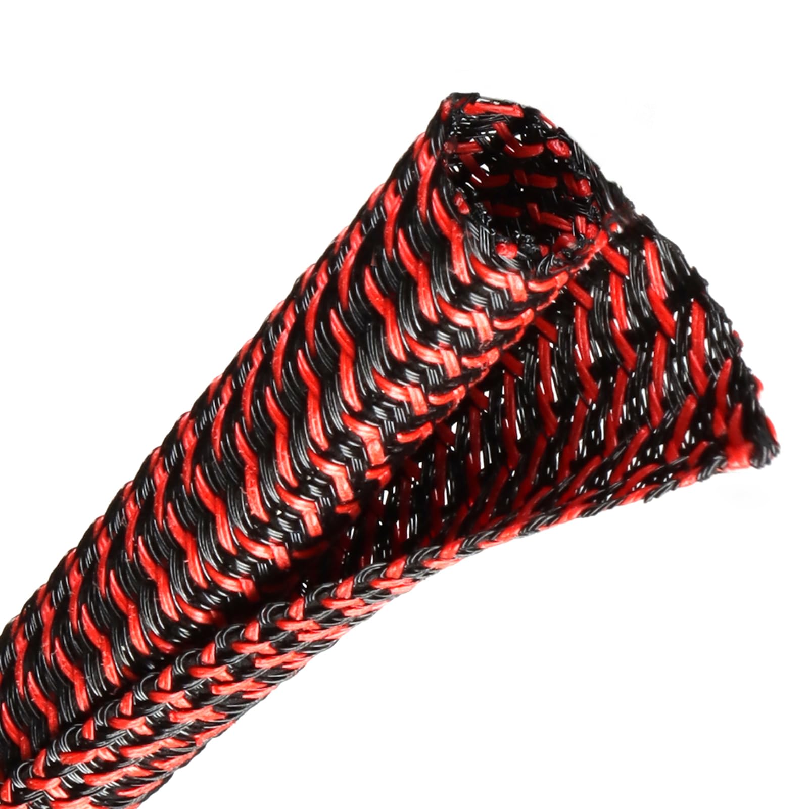 Wire Loom Tubing, 10ft Split Braided Cable Management Sleeve, Flexible Mesh Cord Protector Cable Sleeve for TV Computer (Red and Black, 1")