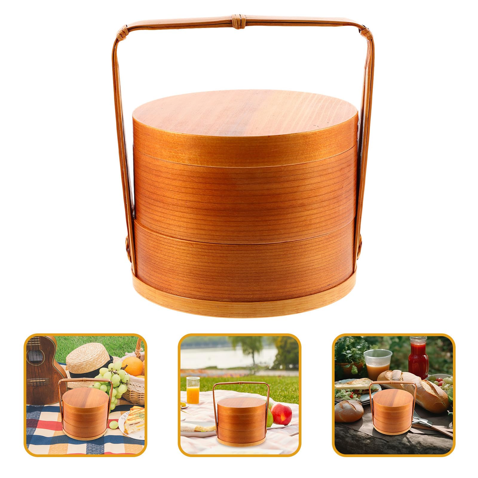 TOPBATHY Contenitore Bento a Doppio Strato in Legno Manico Portatile