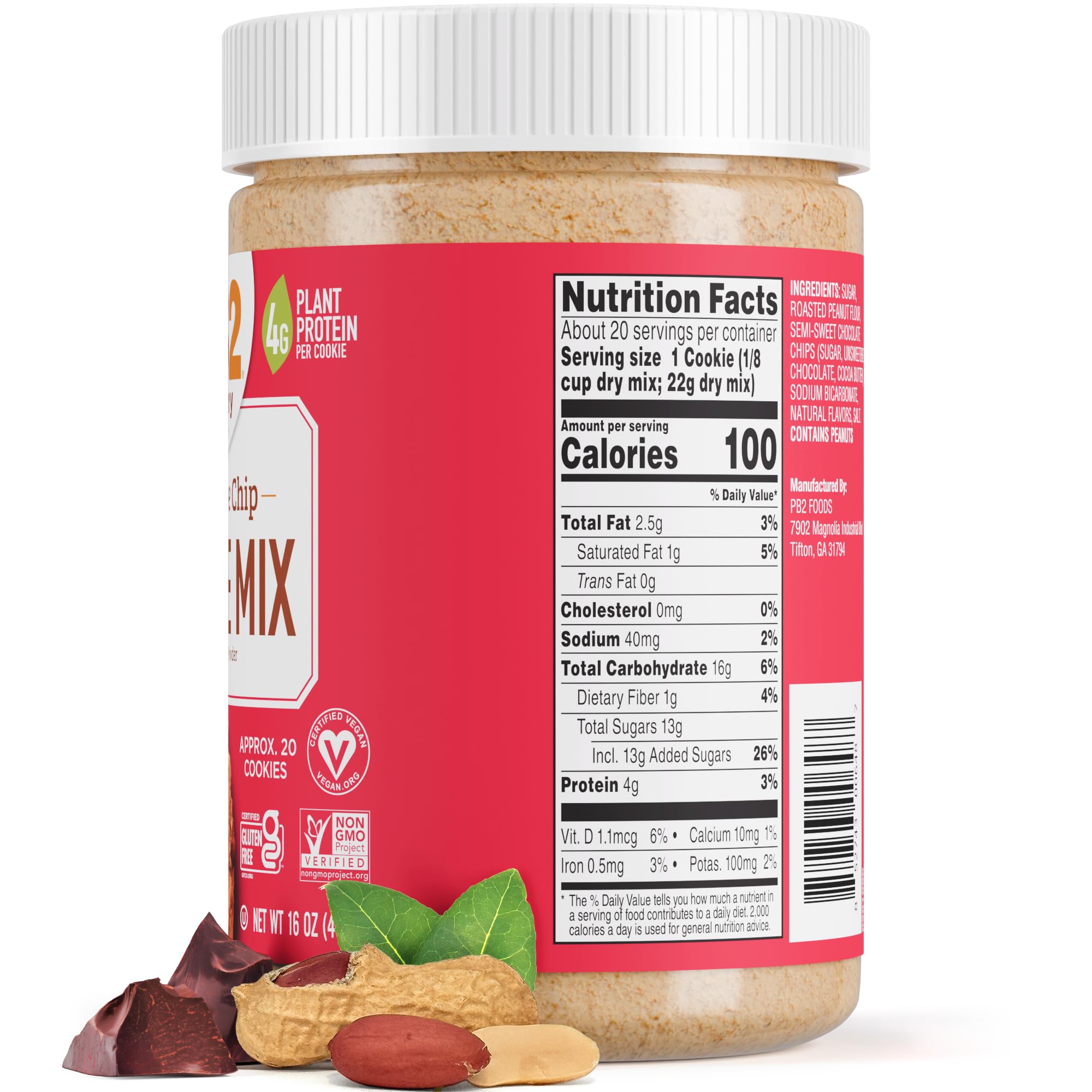 PB2 Pantry Mezcla de galletas con chispas de chocolate, tarro de 16 onzas, certificado vegano, sin gluten, sin OMG, 4 g de proteína vegetal por galleta
