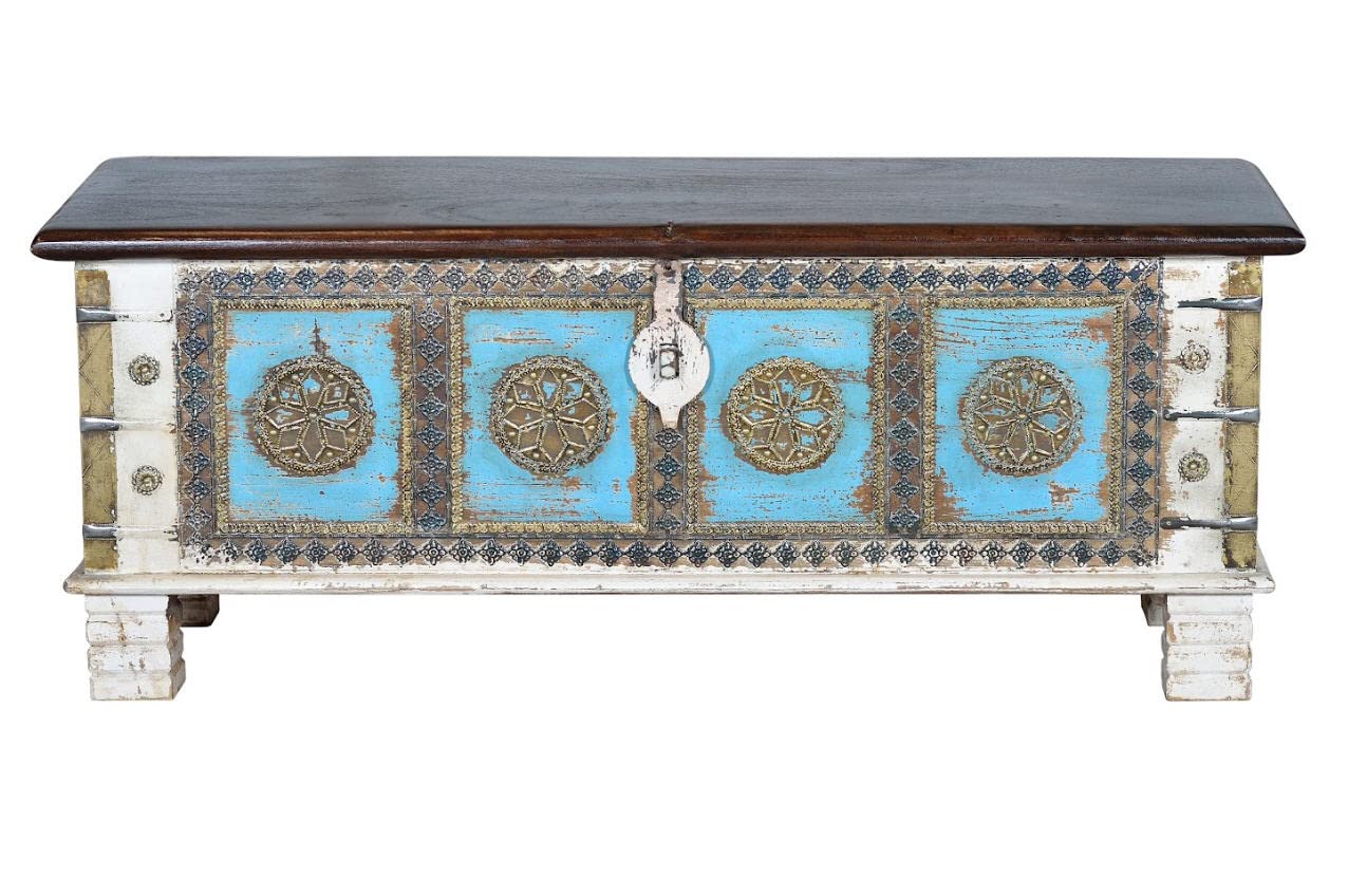 giner Baúles Decorativos - Baúl Madera Azul Rozado/Bronce (45x116x40)