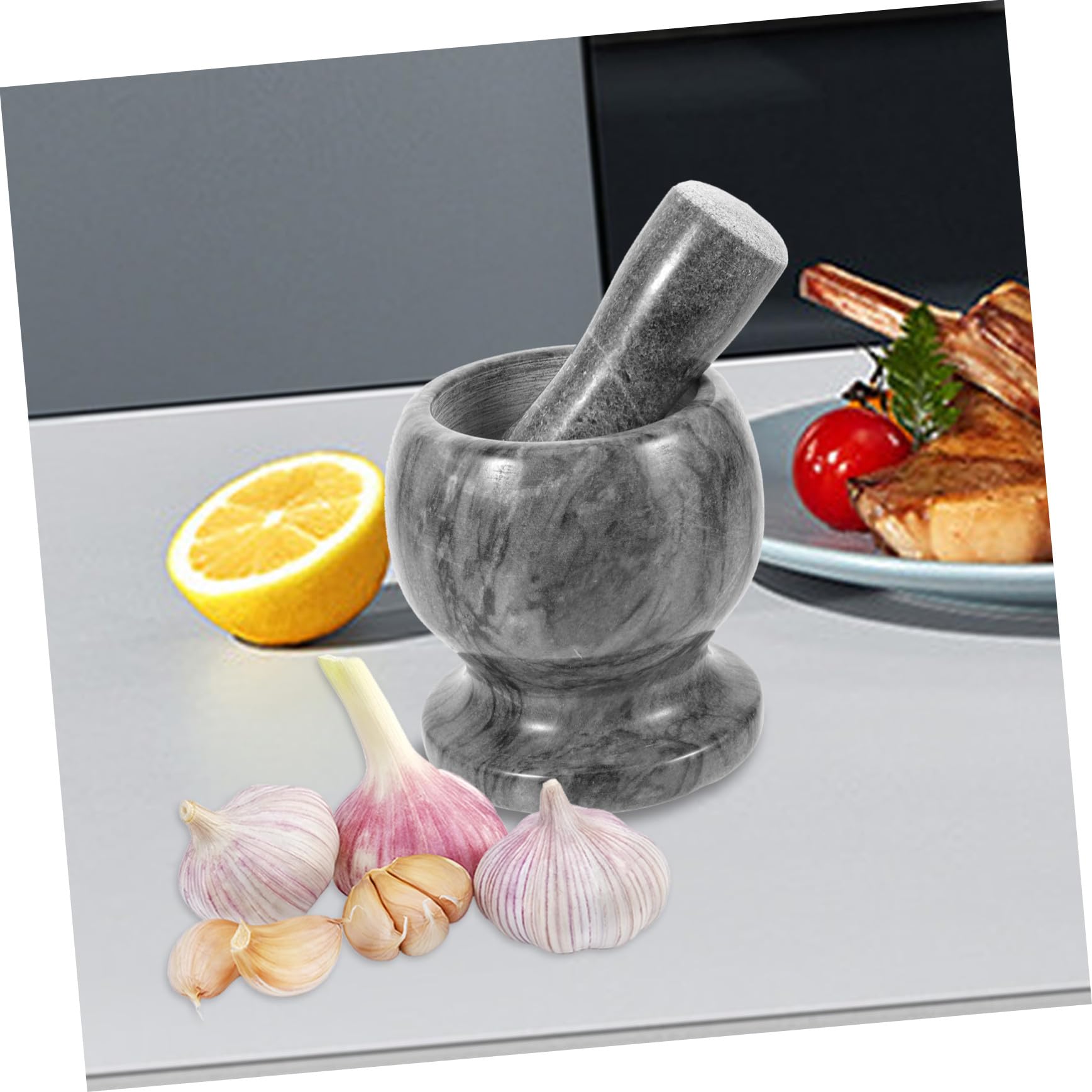 Marmor Knoblauchstampfer Satz mit Mörser Natürlicher Marmor Gewürzmühle für Frische und Getrocknete Gewürze Robuster Küchenstampfer für Gewürze und Tabletten