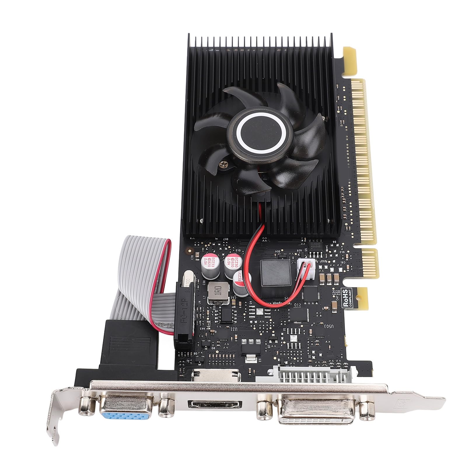 VBESTLIFE Scheda Grafica da 1 GB, GPU DDR3 a 64 Bit, Scheda Video da Gioco PCIE 1.1 X16 589/500 MHz, Scheda Grafica per Computer Desktop con Porte HDMI, DVI, VGA