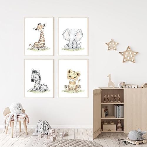Miniatura 5 de Arte de pared de safari para cuarto de bebé, lienzo de animales de bebé, decoración de pared de bosque y guardería, imágenes de animales de selva,