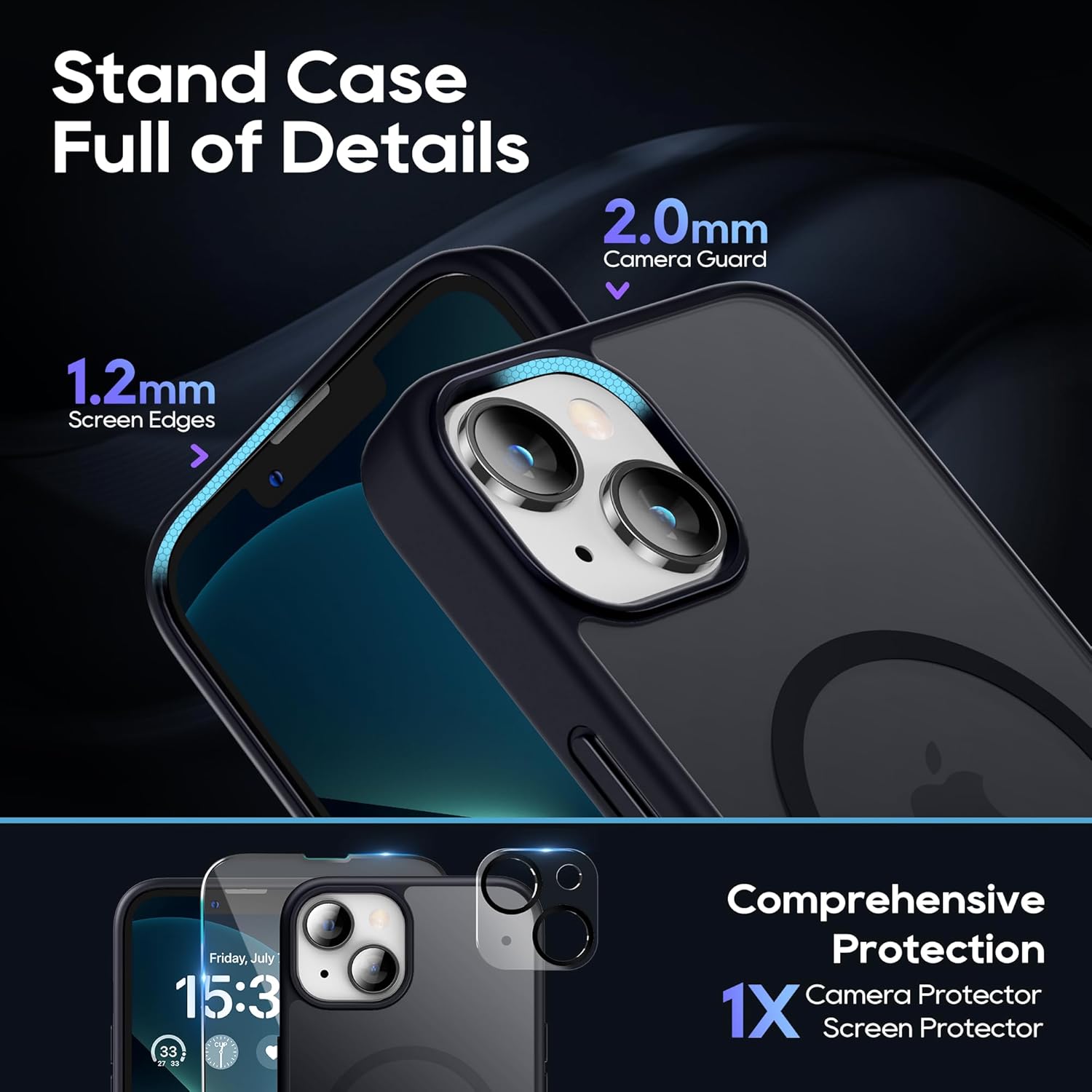 Magnetic Case for iPhone 13 Case 6.1-Inch, Slim Kickstand with Screen Protector Compatible with Magsafe Shockproof Translucent Matte Cases Phone Case Cover, Black