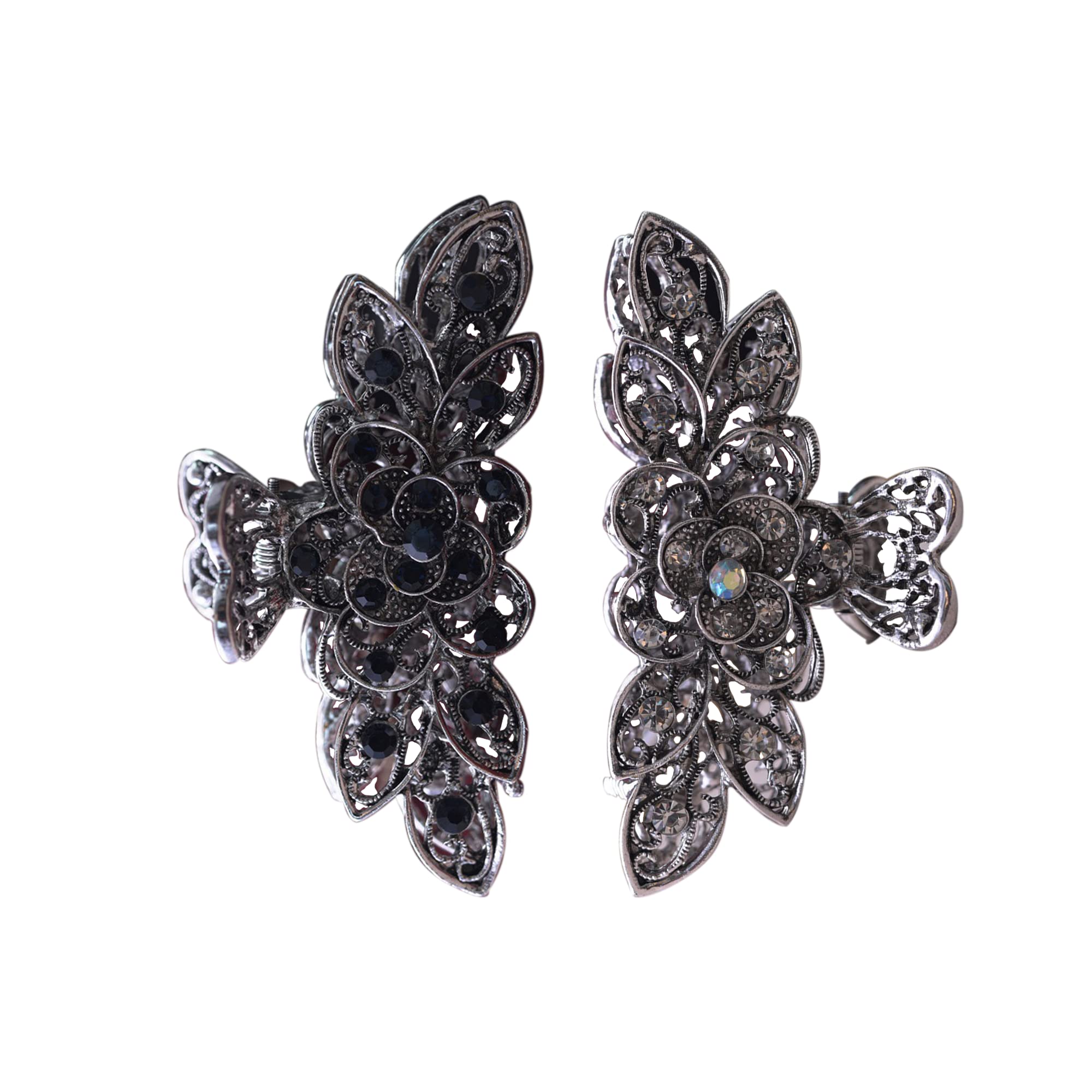 Vintage Hair Claw Clip Rhinestone Crystal Large Clip Claw Flower Jaw Hair Clips Non-Slip Hair Jaw Clips for Women Girls Bath Fancy Accessories (2 Pack)