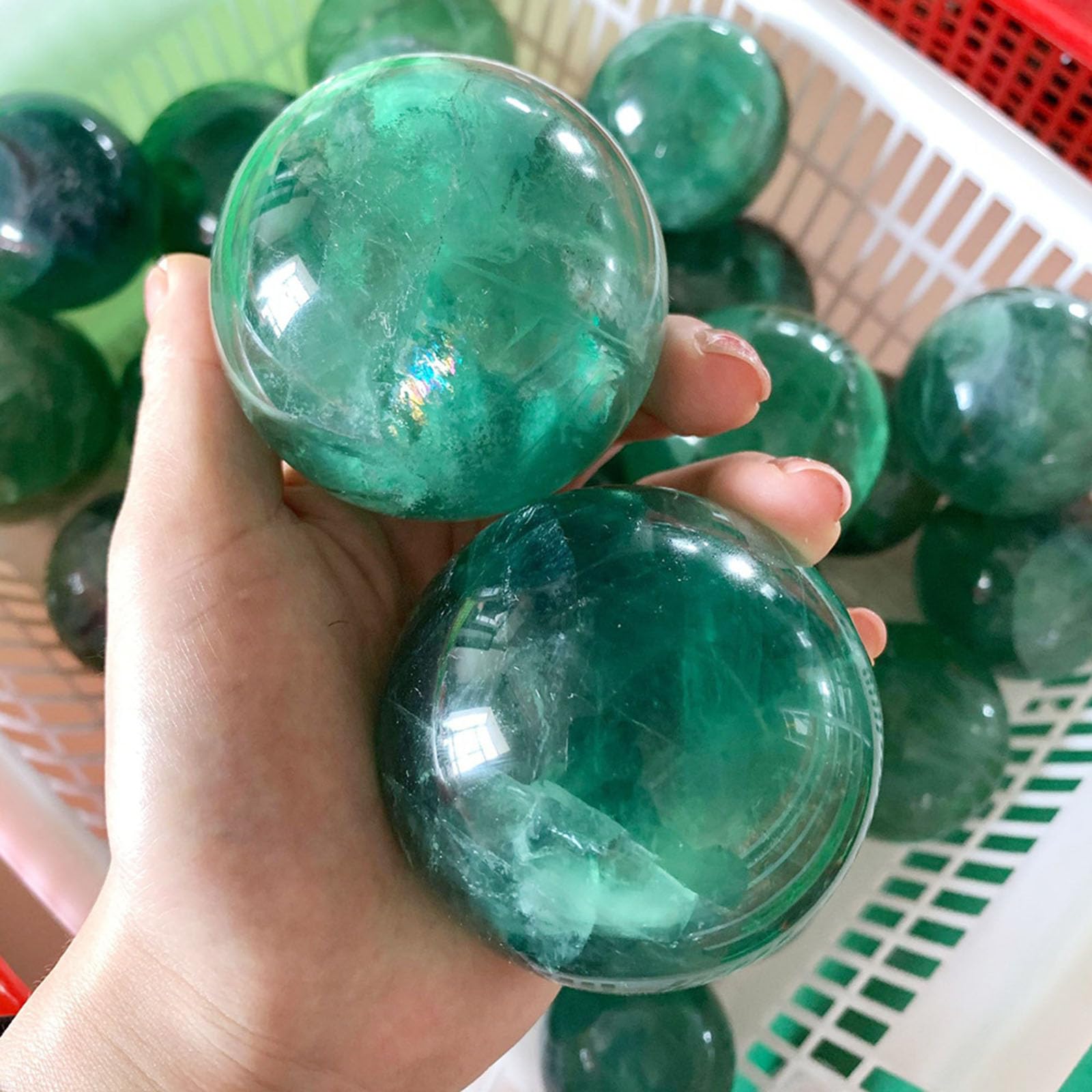 Adorno de Bola de Cristal de fluorita Verde, Escultura de orbe de Piedra de Cristal Feng Shui, Esfera Decorativa de Piedra Pulida de Escritorio para adivinación y decoración,50~60mm