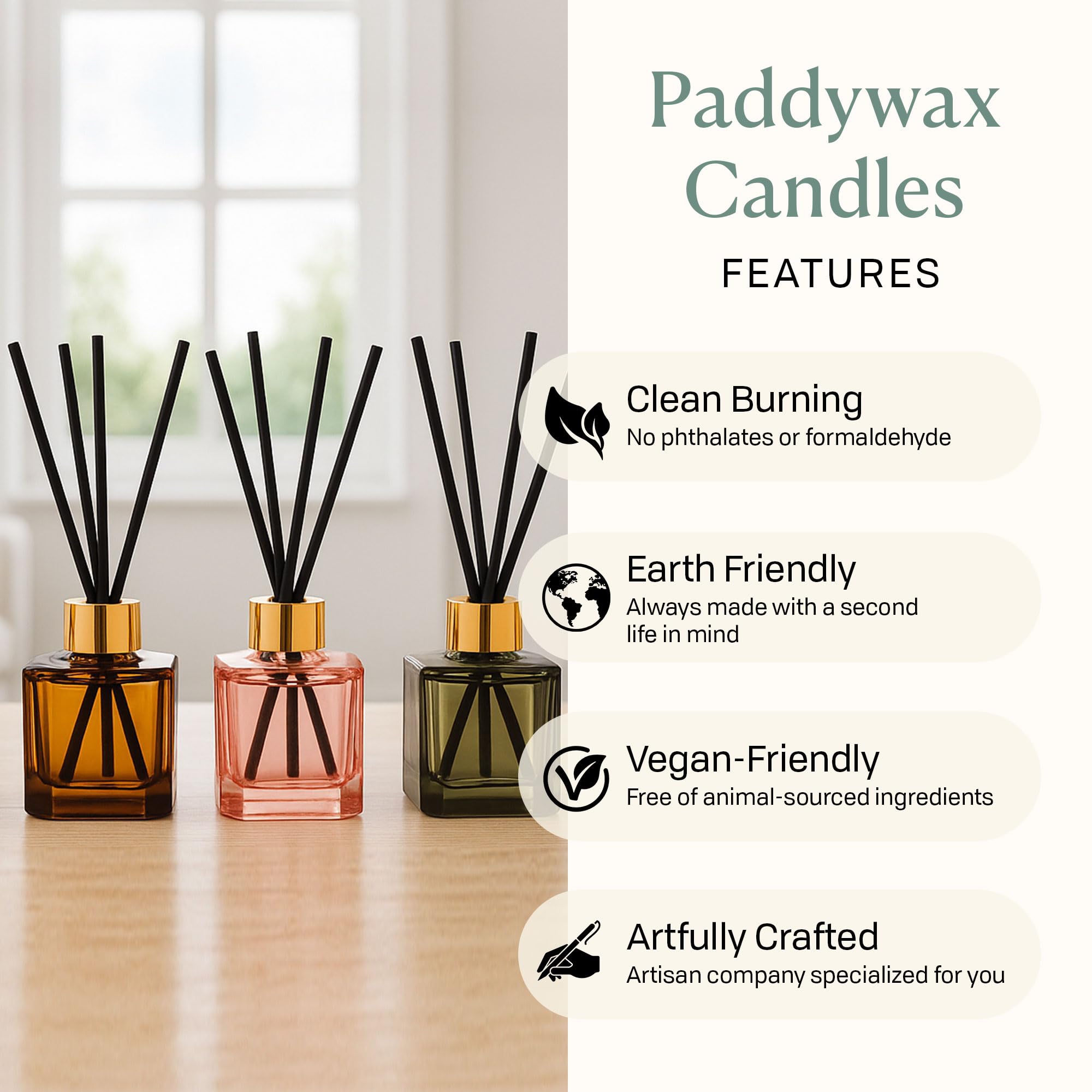 Paddywax Botanica – Diffuseur d'huile parfumée avec roseaux dans une bouteille en verre rose réutilisable, boîte cadeau tubulaire, avec bâtonnets diffuseurs, parfum durable, réutilisable et recyclable
