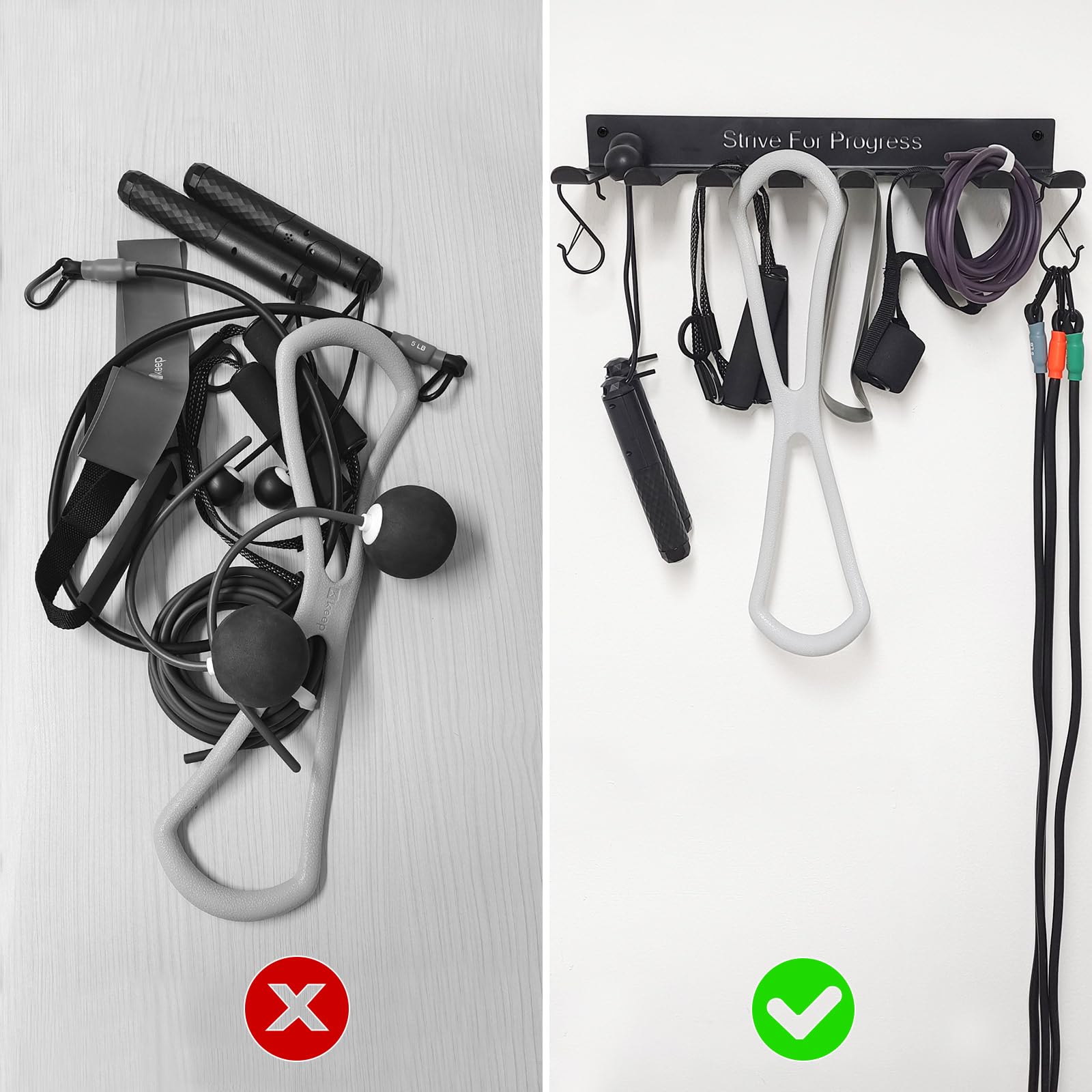 Gym Rack Organizer mit 8 Haken, 3 mm Dicke, Heim-Fitness-Ausrüstung, Mehrzweck-Workout-Ausrüstung, Wandregal, Aufhänger für Langhanteln, Springseile, Ketten, Hebegürtel, Widerstandsbänder