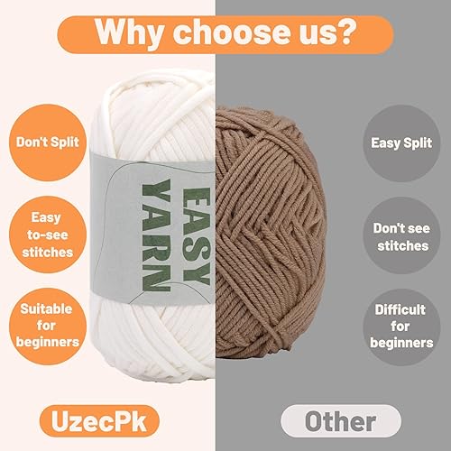 Miniatura 53 de Hilo de 1.76 x 1.76 onzas para tejer y tejer, hilo de algodón fácil de ganchillo para principiantes, con costuras fáciles de ver, peso peinado medio