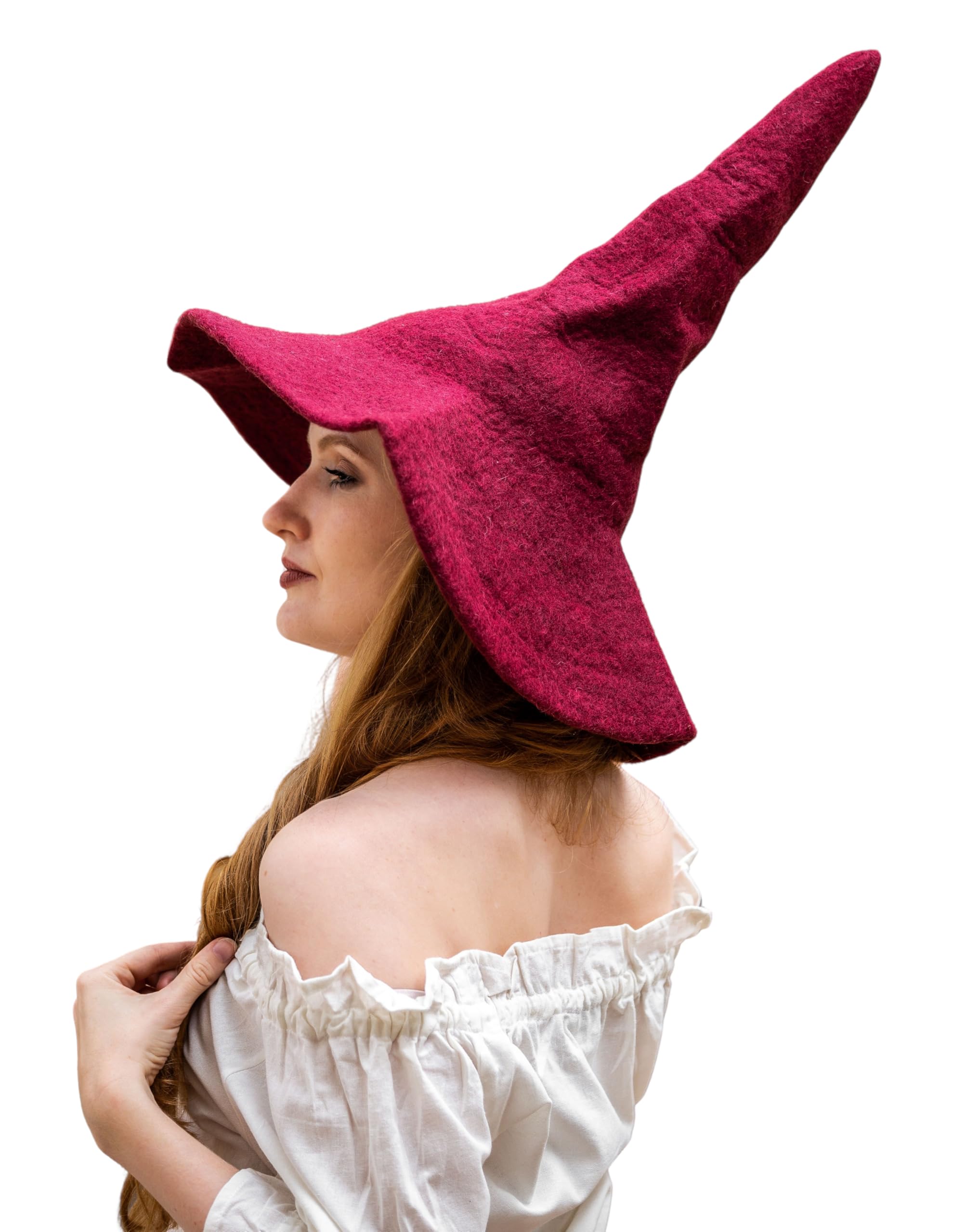 Leonardo Carbone® Agata Witch Hat - Witch Costume, Medieval Clothing Headgear, Halloween Costume Women, Witcher Hat, Wizard Hat, LARP Clothing, Carnival, Cosplay - 100% Wool Red