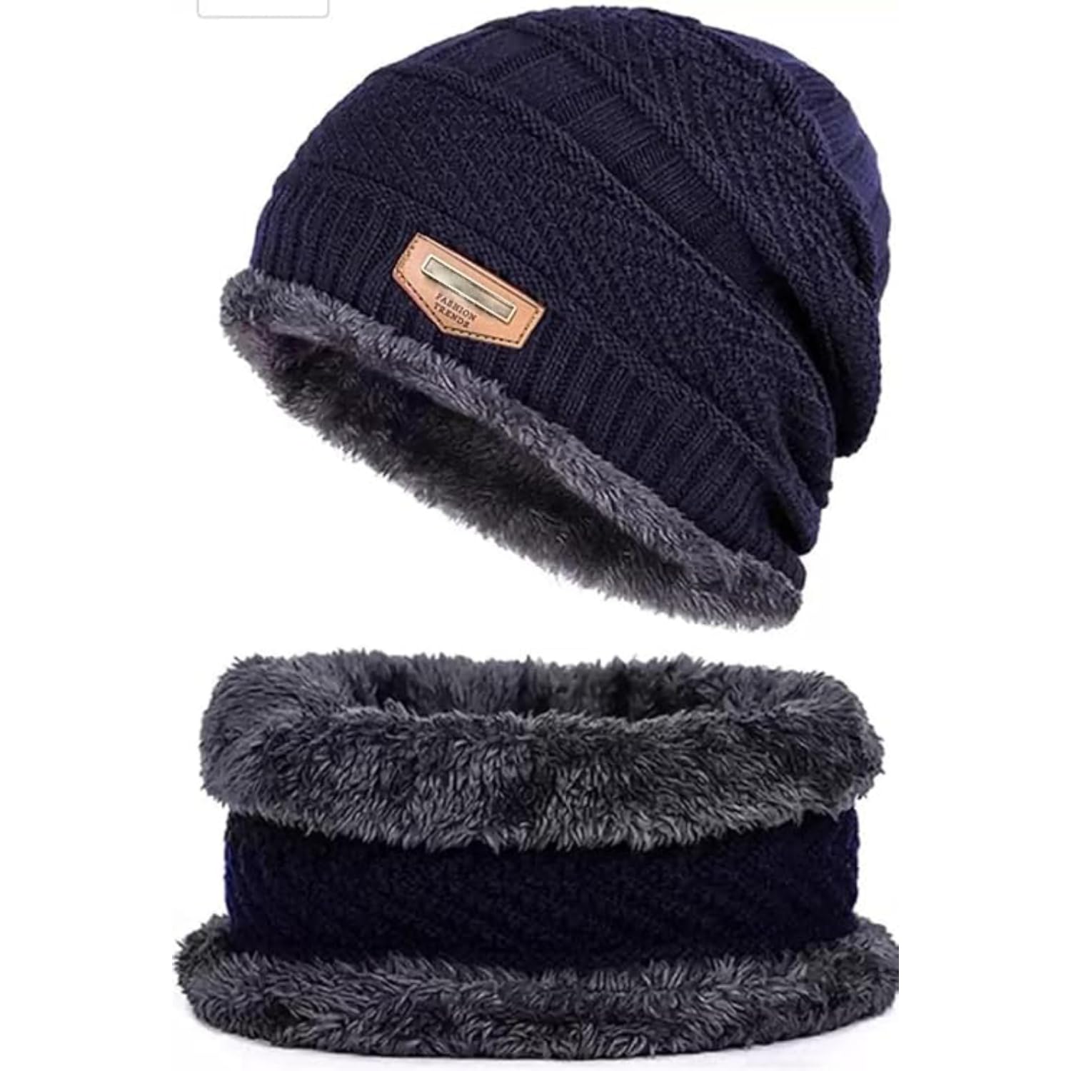 Woolen Winter Cap & Muffler Set | Soft Fur Lined Warm Beanie With Neck Scarf | Windproof, Breathable & Stretchable Knit Cap for Men & Women