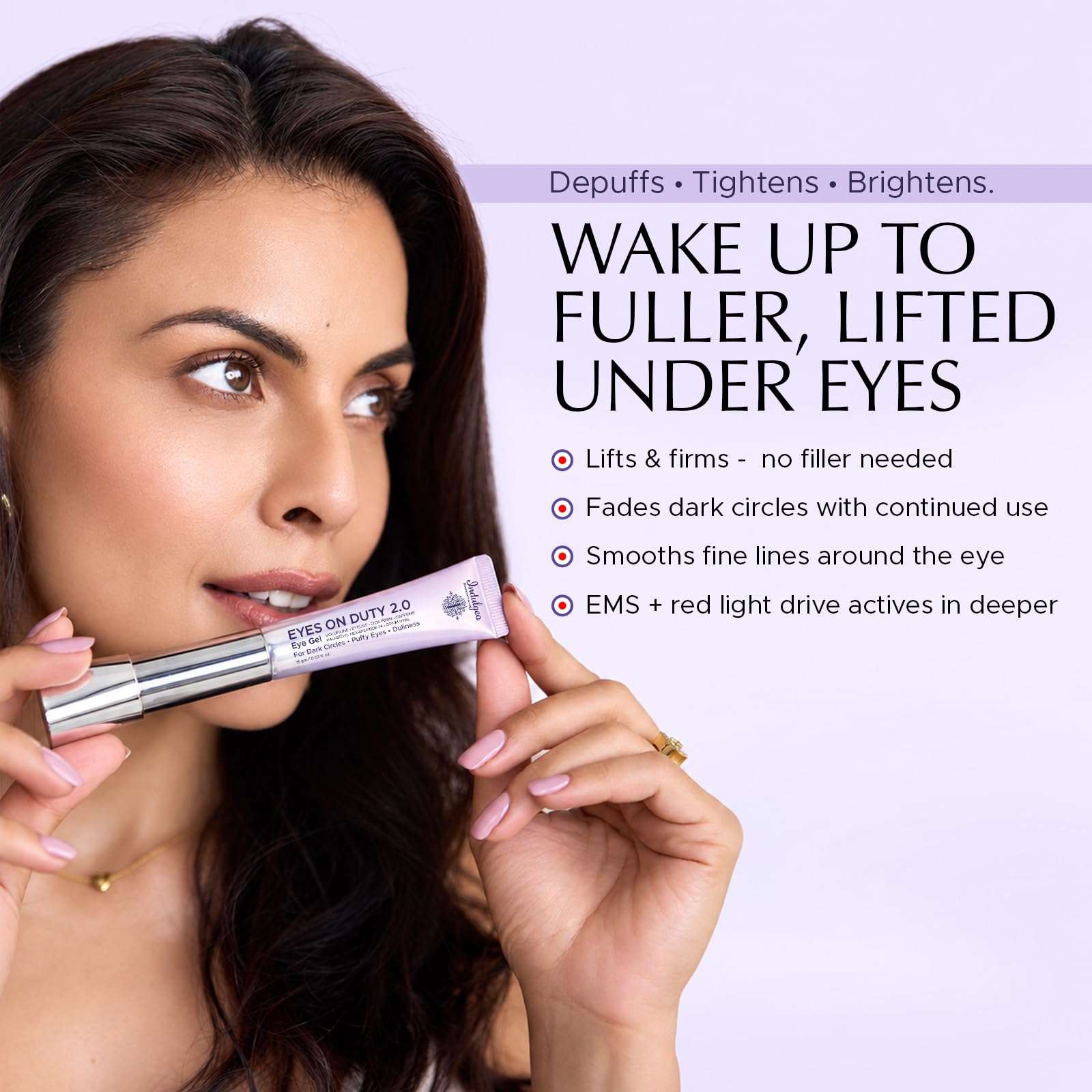 Indulgeo Essentials Eyes On Duty 2.0 Under Eye Gel with EMS, Red Light & Micro-Vibration Applicator | 5% Volufiline, Eyeliss & Caffeine | Hydrating Eye Care, Puffiness & Fine Lines | USB Rechargeable — Amazon image 5