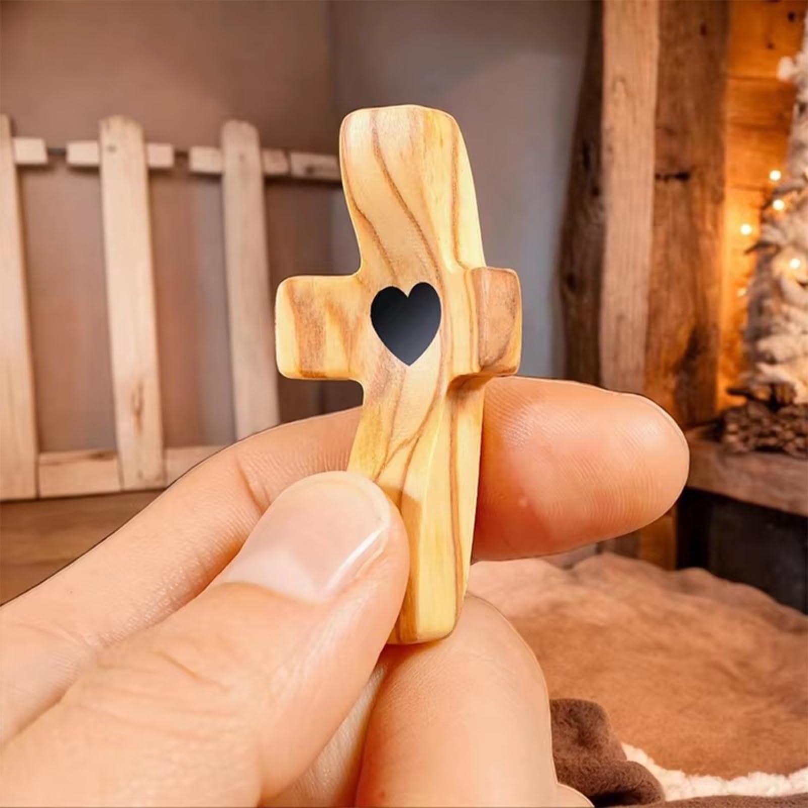 Cruz de Madera Hecha a Mano "Mi Corazón", Regalos para Aliviar el Estrés con los Dedos, Rezo Orar Ánimo Cruz Pequeña de Bolsillo para Adultos Que Rezan, Se Aferran y Se Aferran(Black heart - B(3PC))