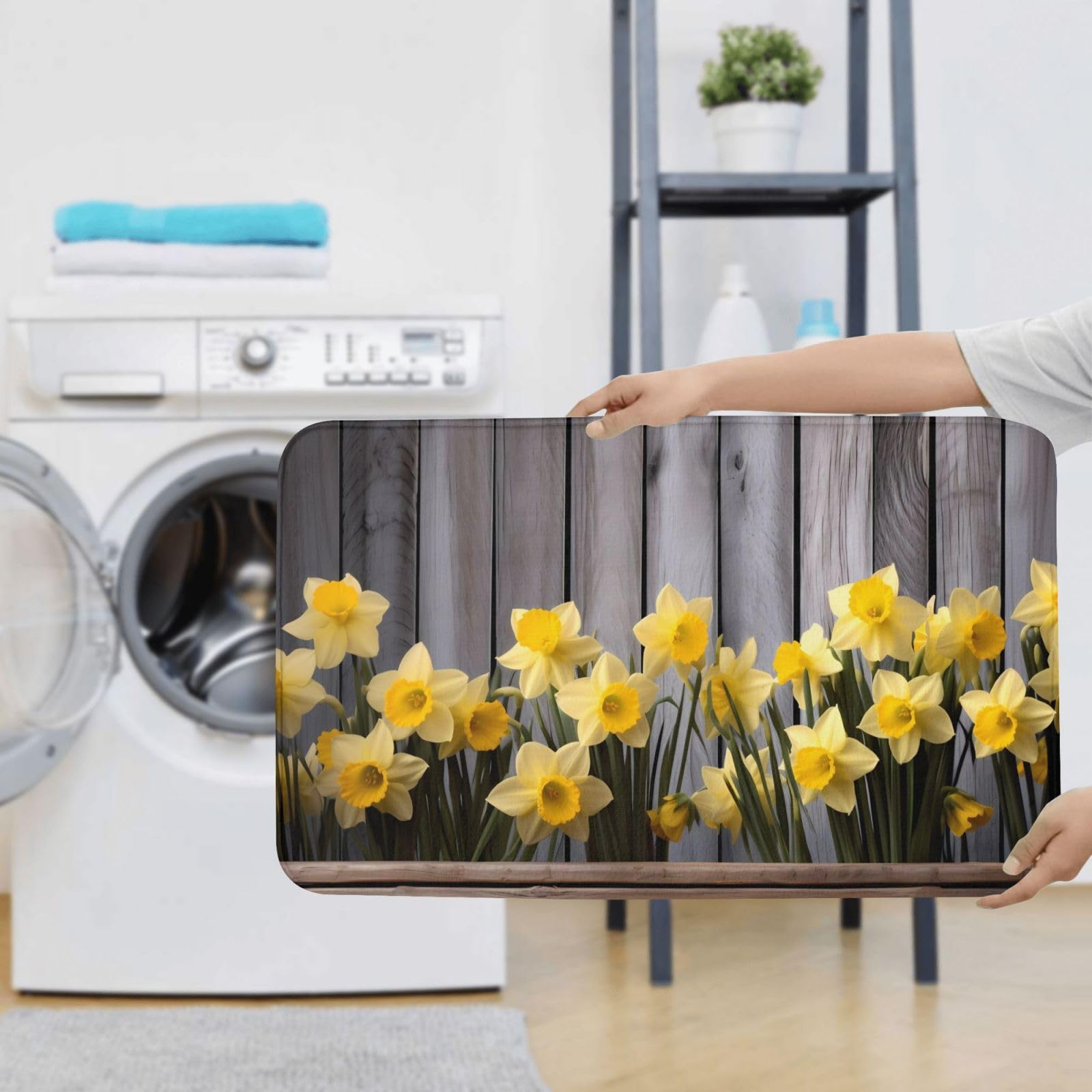 Set di 3 tappetini da bagno con bouquet di narcisi in flanella morbida antiscivolo con coperchio per la decorazione della casa