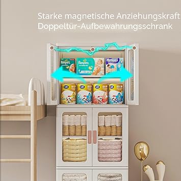 Foldable Storage Boxes Large Stackable Organiser Storage Multifunctional Storage Container 3 Tier Plastic Storage Containers Cabinet Containers with Doors Wheels A 53 x 36 x 155 cm