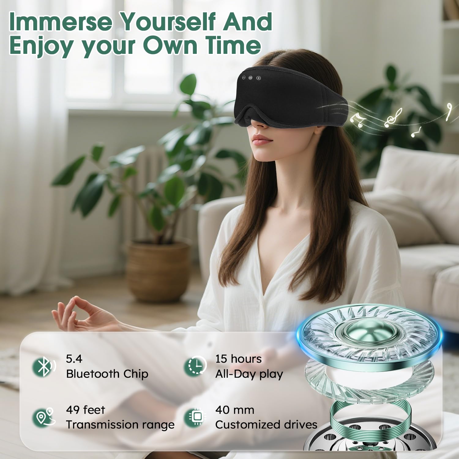 LC-dolida Bambou Masque de Sommeil Écouteur Bluetooth 5.4, 3D Masque de Nuit en Coton Bambou | Écouteurs de Sommeil Zero et 100% Blackout pour les Dormeurs Latéraux, les Voyages | Machine Lavable | Tissu doux 4D, respirant, zéro pression, occultation tota