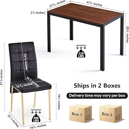 Miniatura 3 de NORDICANA Juego de mesa de comedor de 7 piezas mesa de cocina rectangular moderna de grano de madera sintética de nogal y 6 sillas laterales de