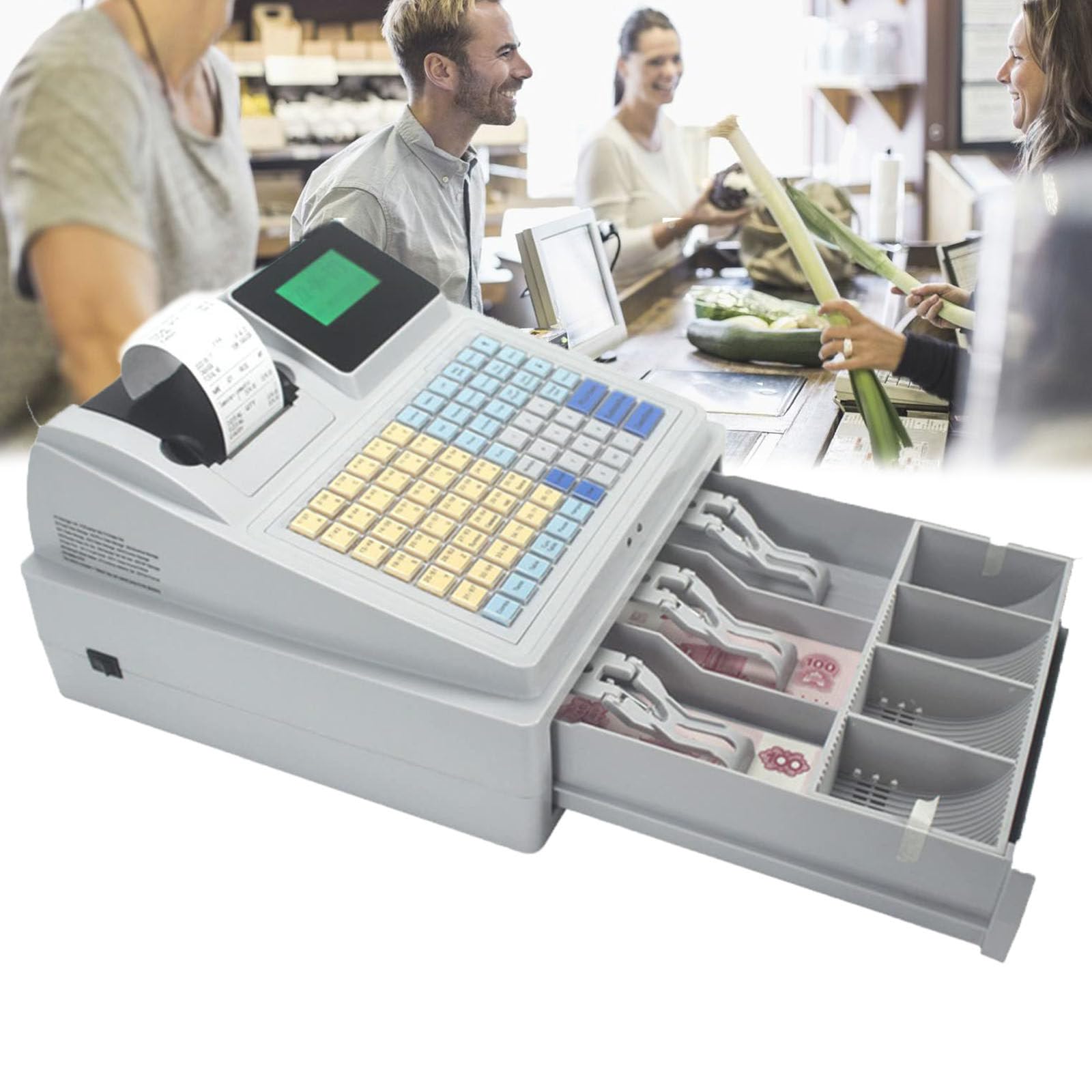 Casse per registratori di cassa, contasoldi con doppio schermo, stampa ricevuta in modo chiaro, registratore di cassa con lampada di rilevamento denaro, adatto supermercati, ristoranti,aziende