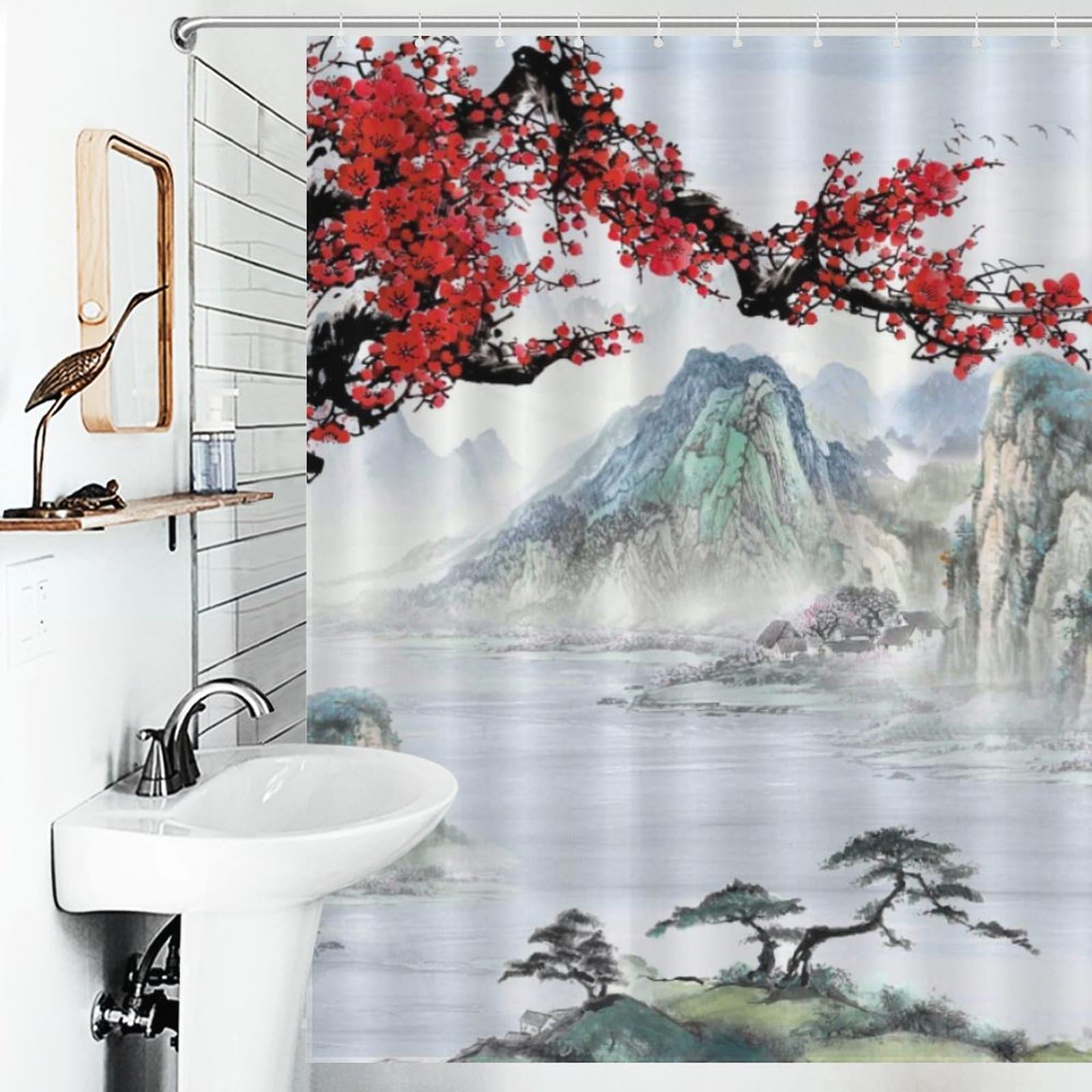 TKUYO Forest Shower Curtains, Gothic Misty Foggy Jungle Nature Forest Mountain Landscape Scenery Woodland Goth Dark BlackWaterproof Fabric Bathroom Shower Curtain Set with Hooks, 72"x72" Inch: 72"W x 78"L (Pack of 1) Japanese-01